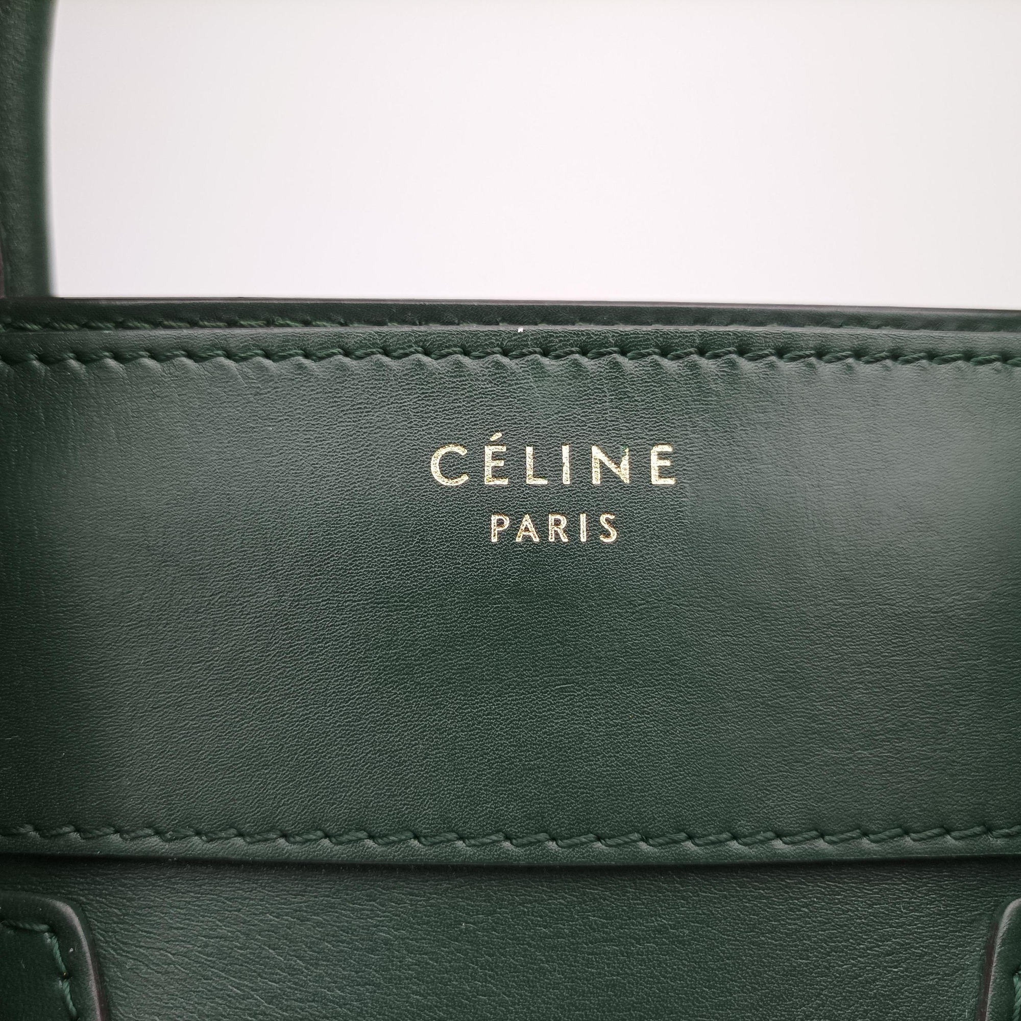 Pre-owned Celine Luggage Mini Shopper Green Leather  handbag | stylenewstar