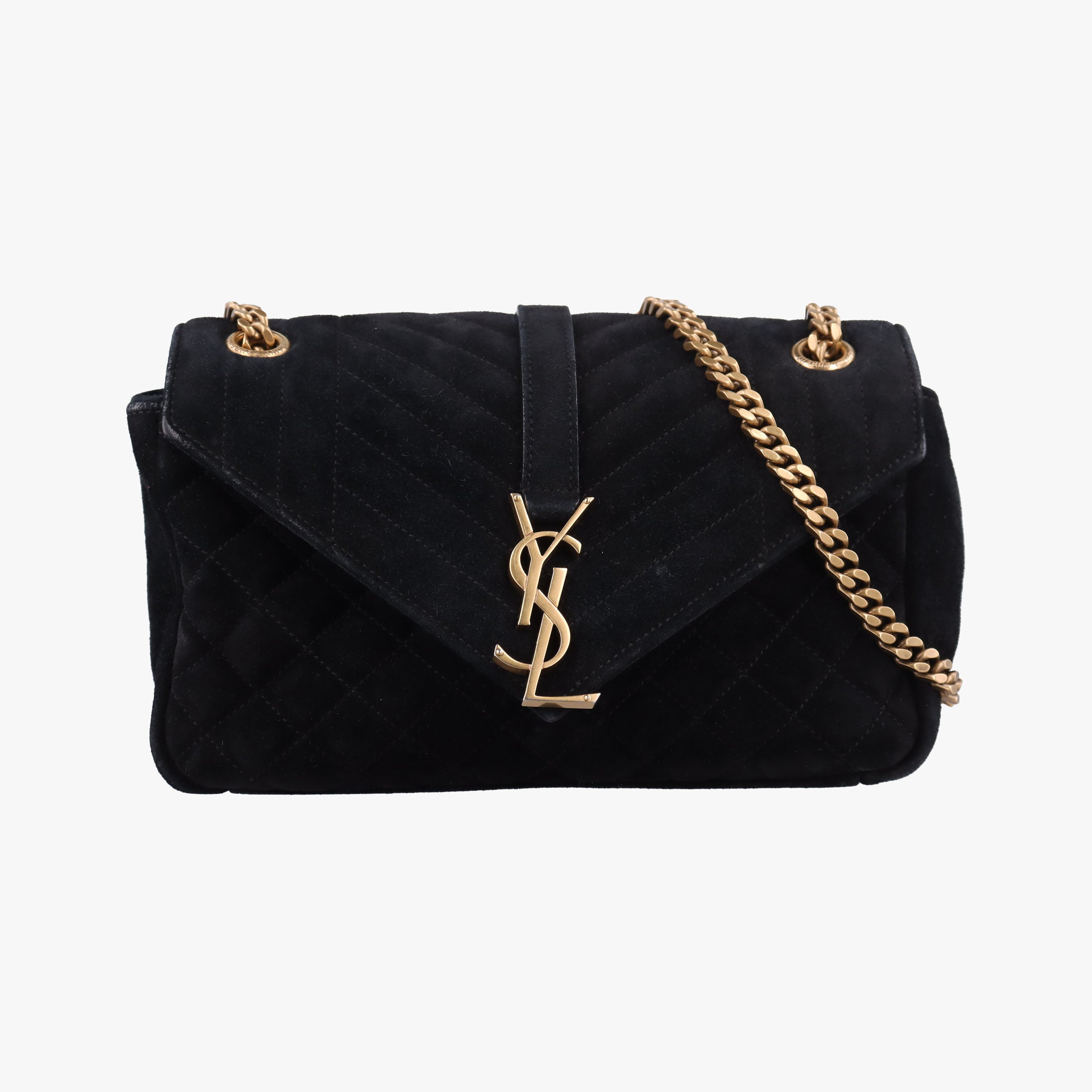 Pre-owned Yves Saint Laurent ENVELOPE Black Suede 428125 shoulderbag | stylenewstar
