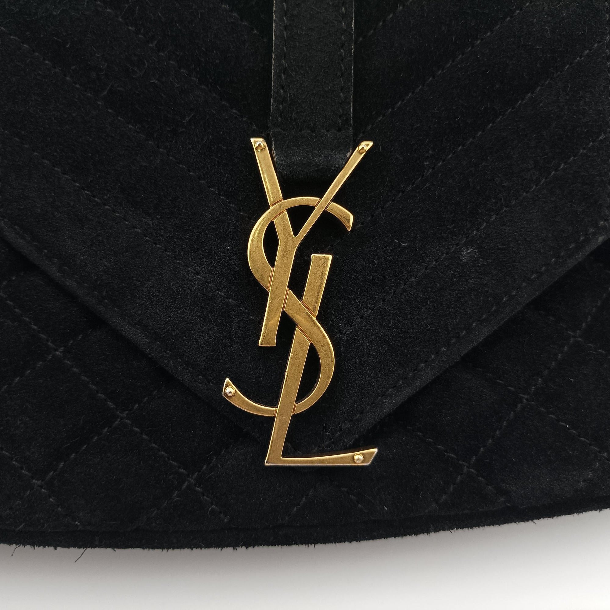 Pre-owned Yves Saint Laurent ENVELOPE Black Suede 428125 shoulderbag | stylenewstar