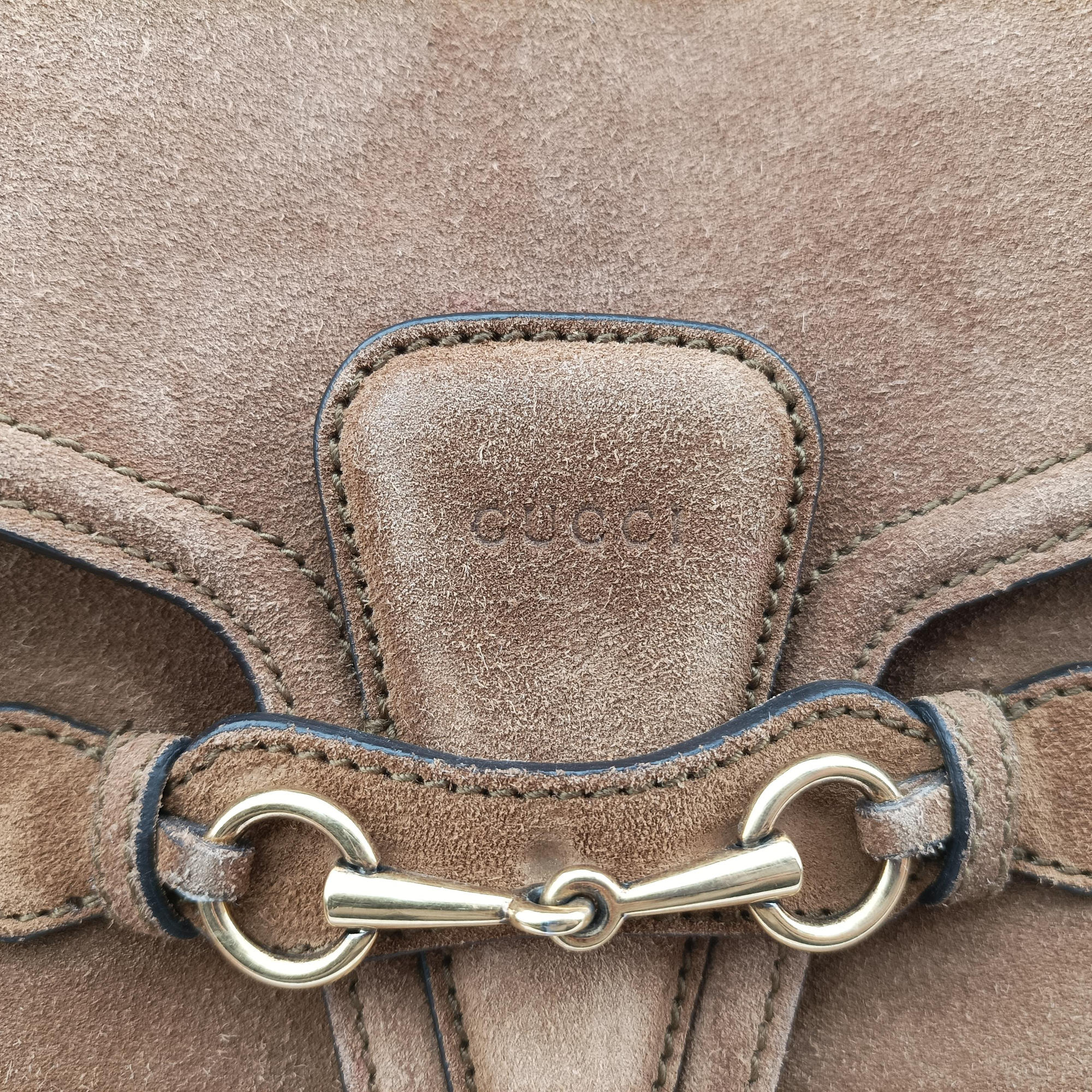 Pre-owned Gucci Lady Web Brown Suede 380573 shoulderbag | stylenewstar