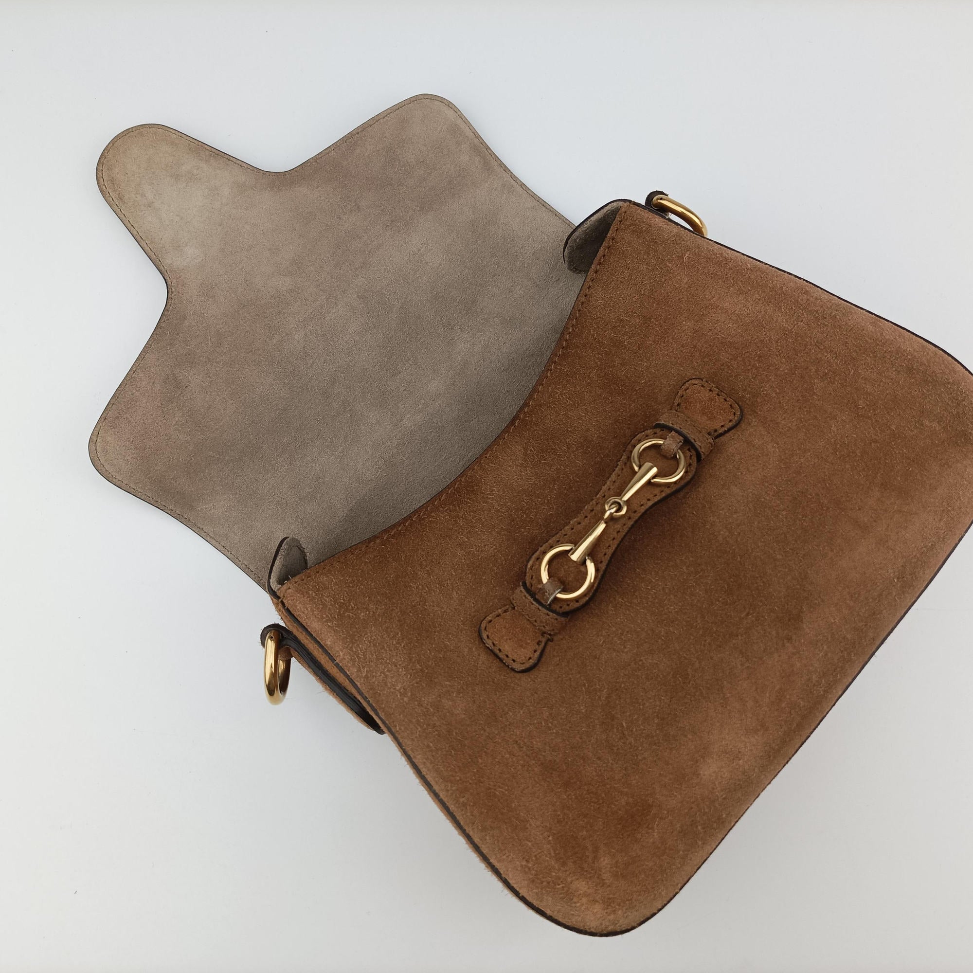Pre-owned Gucci Lady Web Brown Suede 380573 shoulderbag | stylenewstar