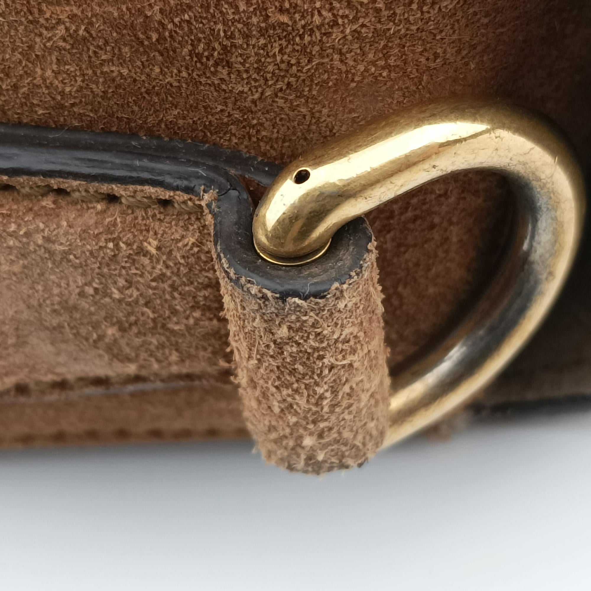 Pre-owned Gucci Lady Web Brown Suede 380573 shoulderbag | stylenewstar