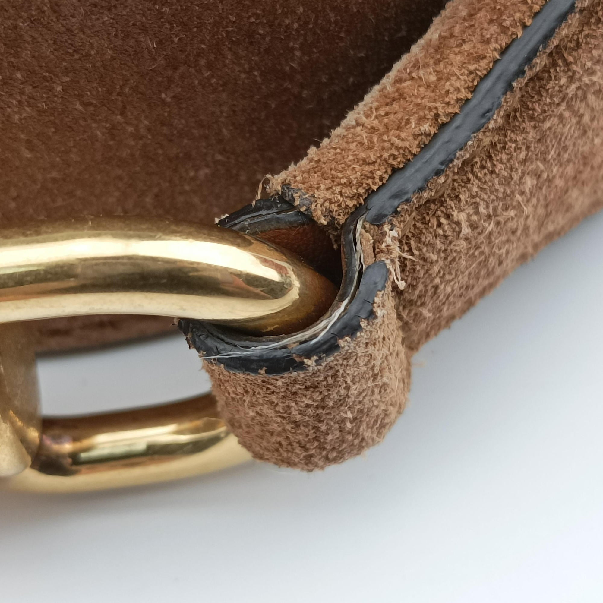 Pre-owned Gucci Lady Web Brown Suede 380573 shoulderbag | stylenewstar