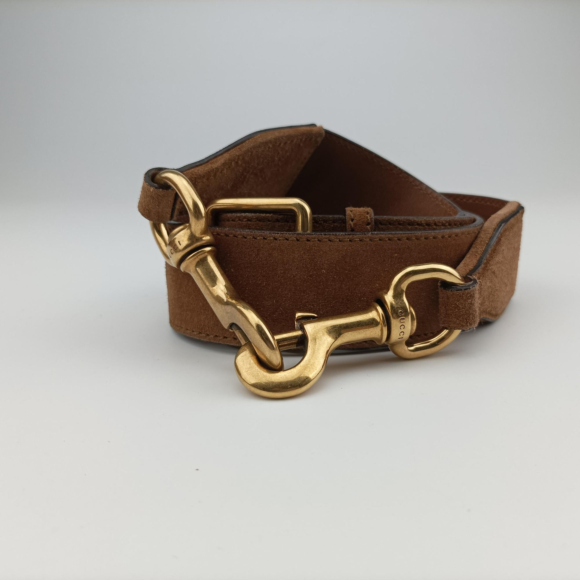 Pre-owned Gucci Lady Web Brown Suede 380573 shoulderbag | stylenewstar