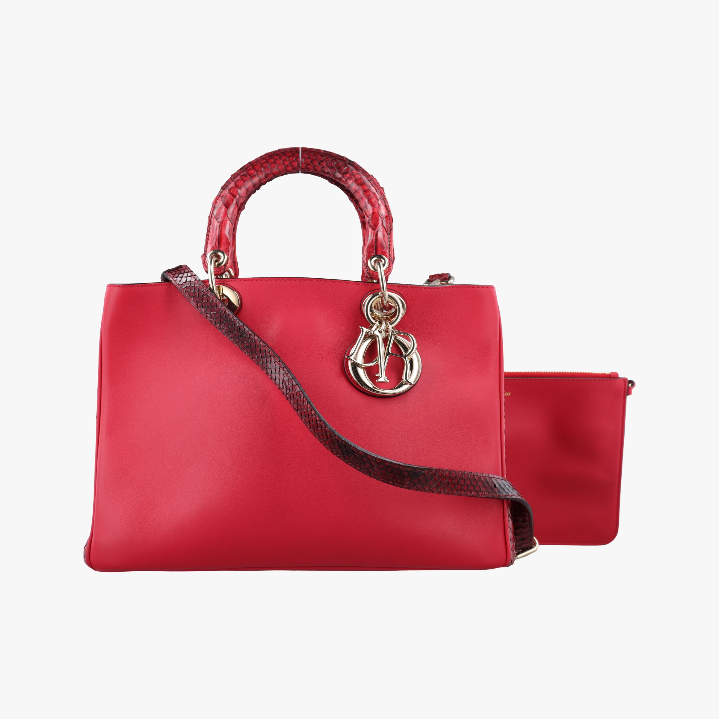 Pre-owned Christian Dior Diorissimo Red Leather× snake skin  shoulderbag | stylenewstar