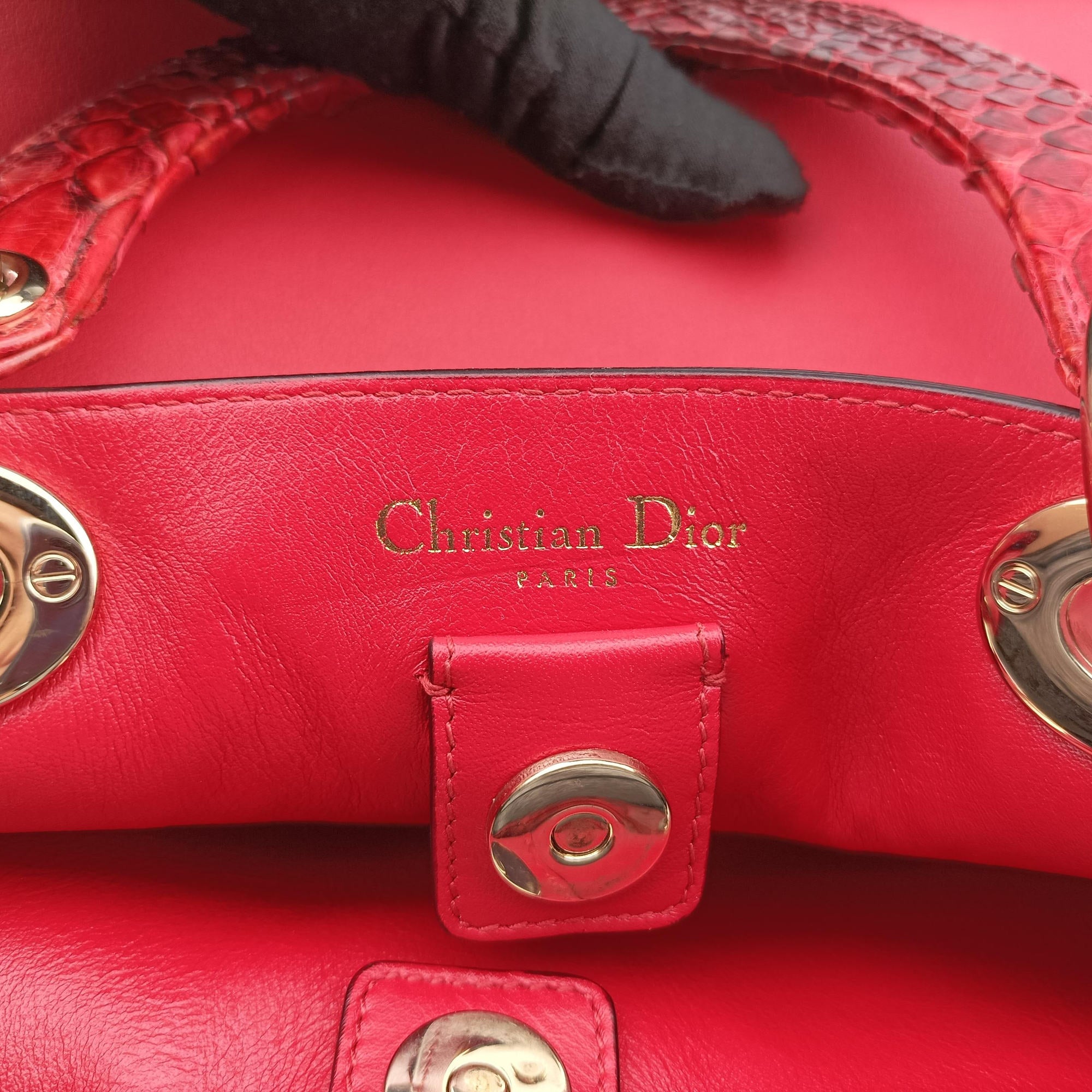 Pre-owned Christian Dior Diorissimo Red Leather× snake skin  shoulderbag | stylenewstar