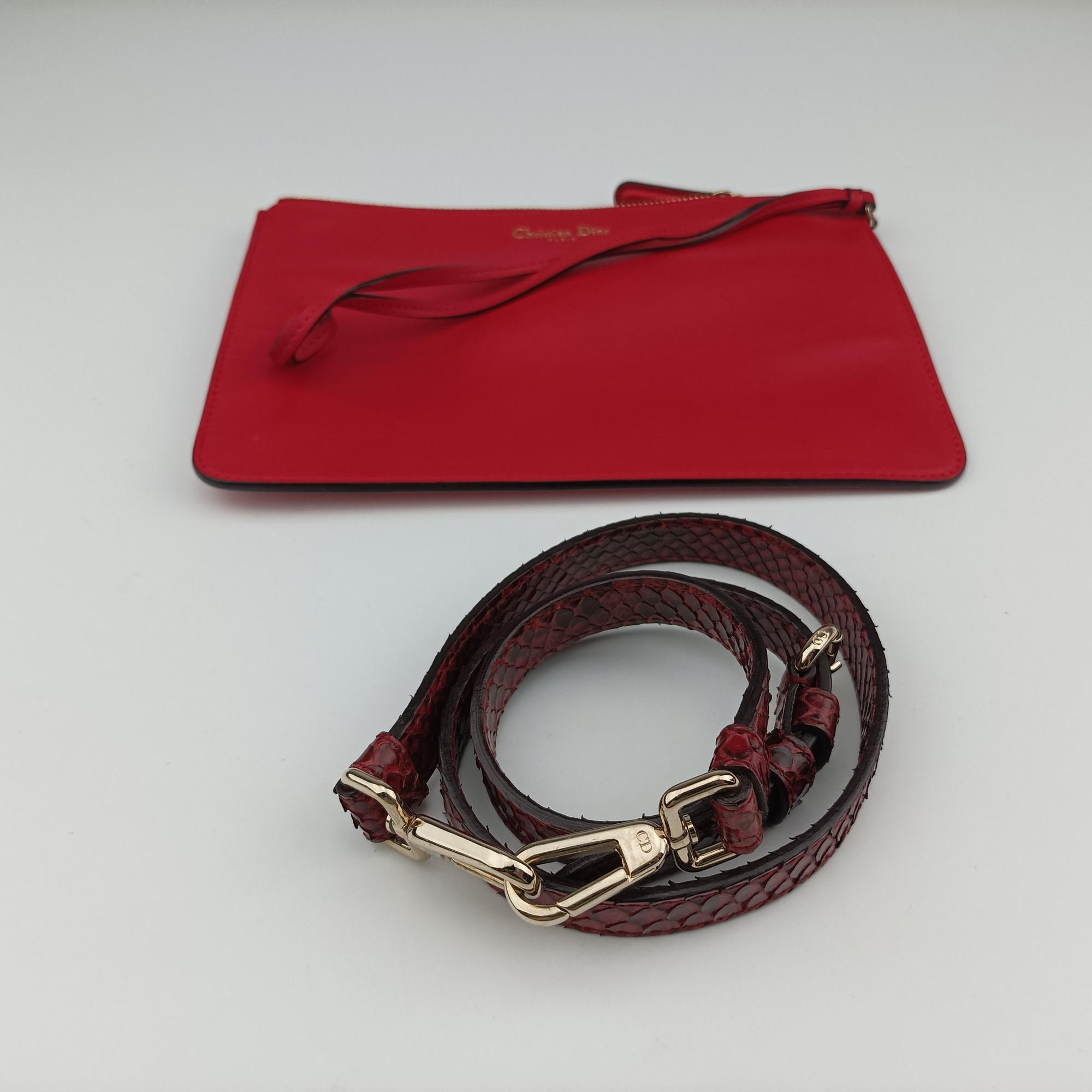 Pre-owned Christian Dior Diorissimo Red Leather× snake skin  shoulderbag | stylenewstar