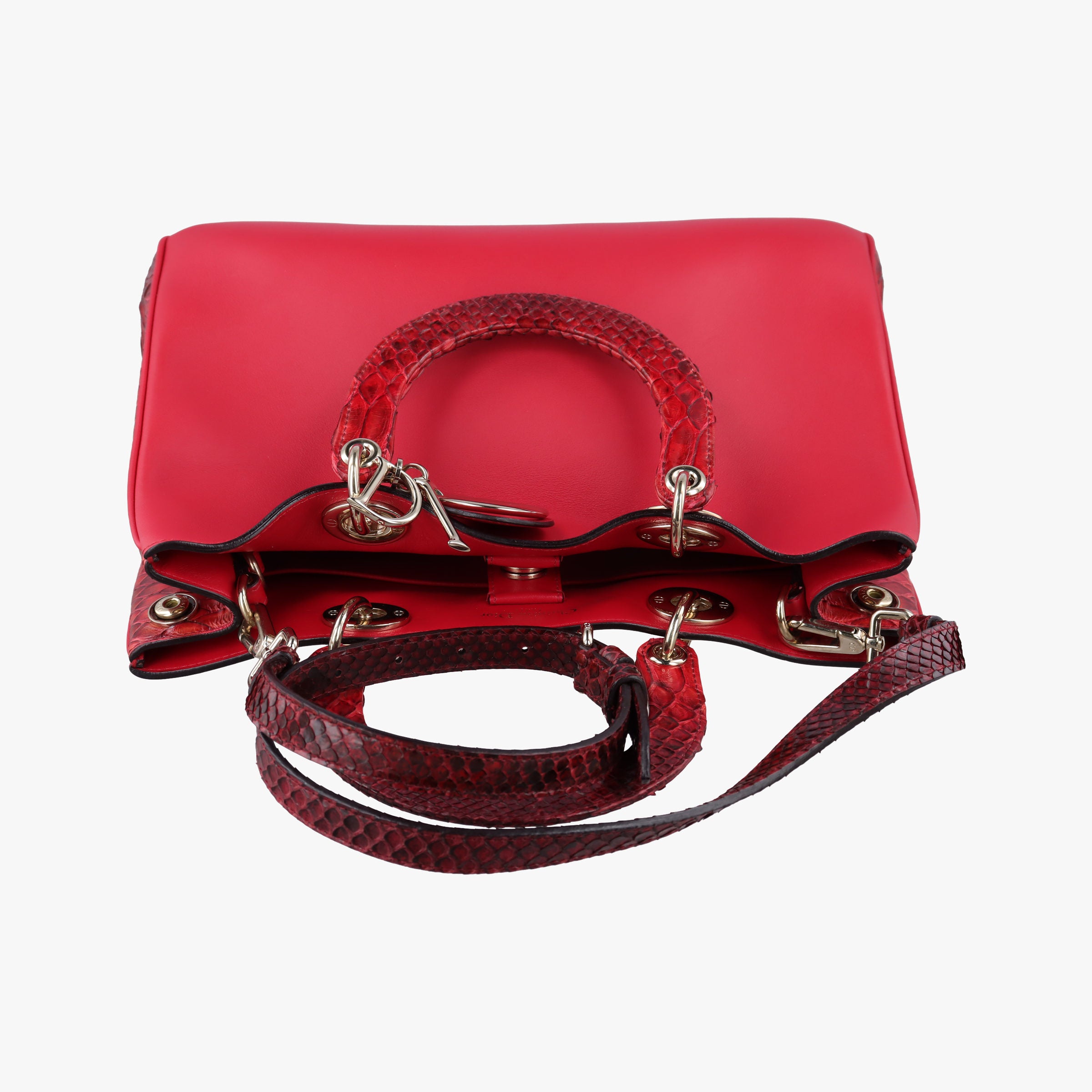 Pre-owned Christian Dior Diorissimo Red Leather× snake skin  shoulderbag | stylenewstar