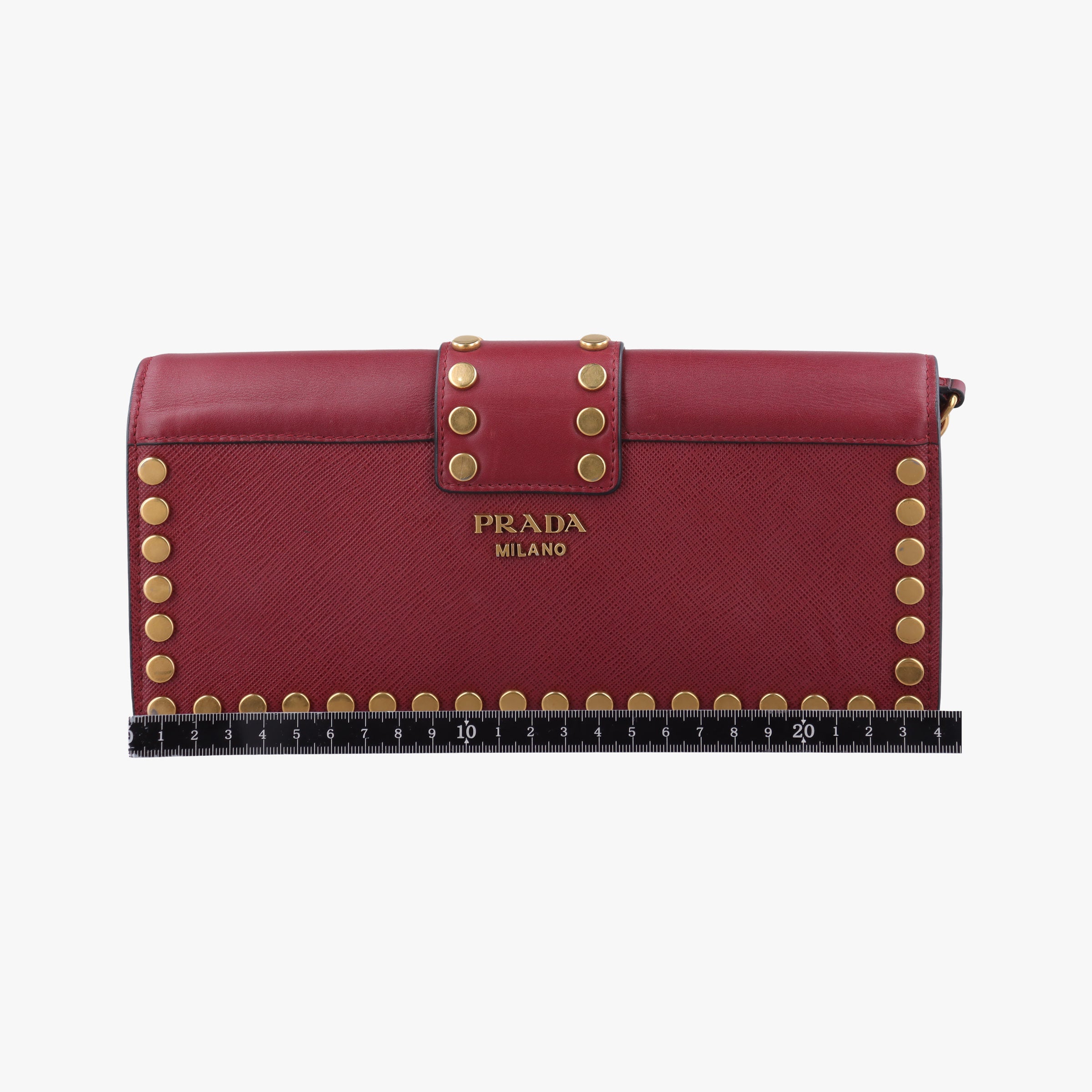 Pre-owned Prada Studded Bijoux Red Saffiano Textured Leather  shoulderbag | stylenewstar
