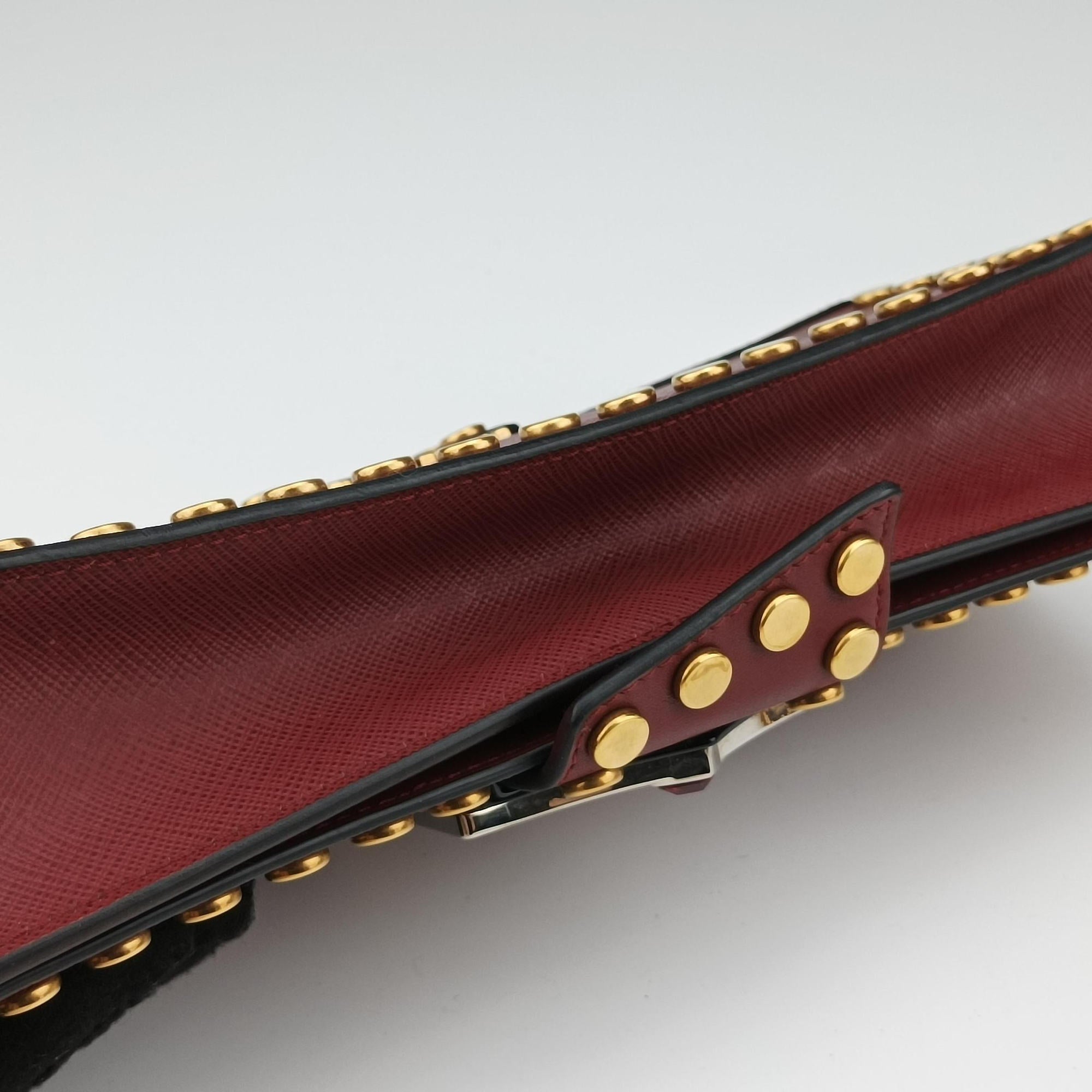 Pre-owned Prada Studded Bijoux Red Saffiano Textured Leather  shoulderbag | stylenewstar