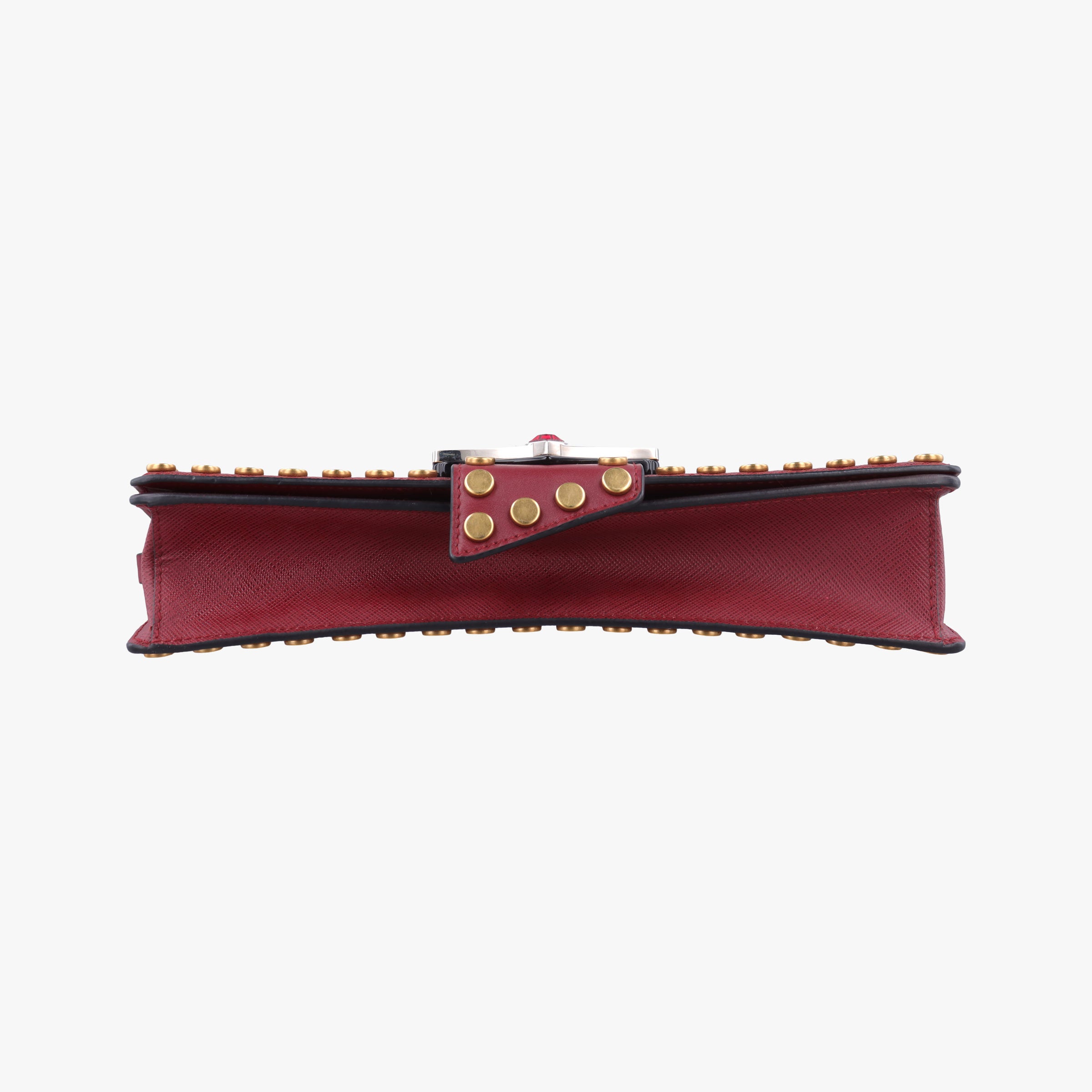 Pre-owned Prada Studded Bijoux Red Saffiano Textured Leather  shoulderbag | stylenewstar