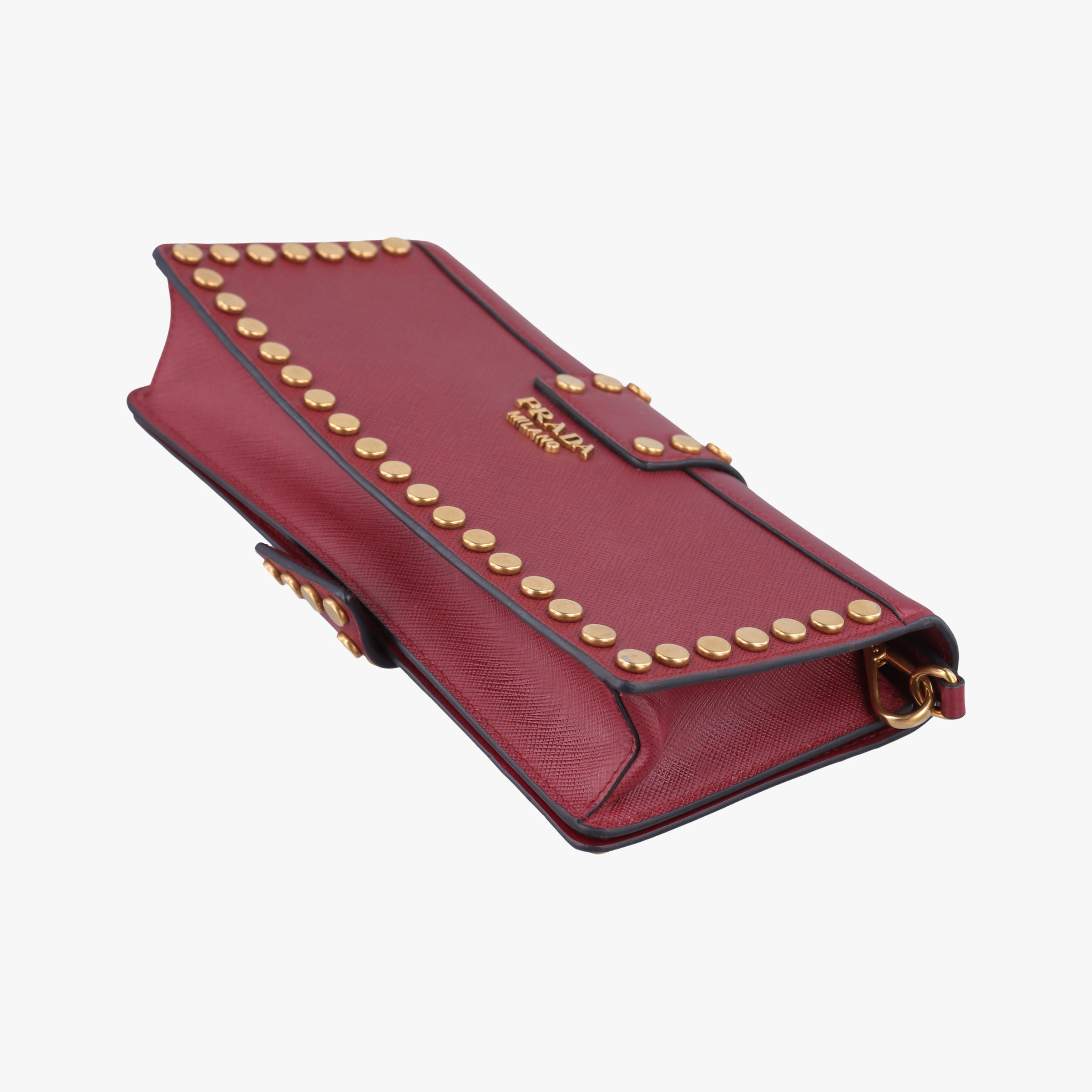 Pre-owned Prada Studded Bijoux Red Saffiano Textured Leather  shoulderbag | stylenewstar