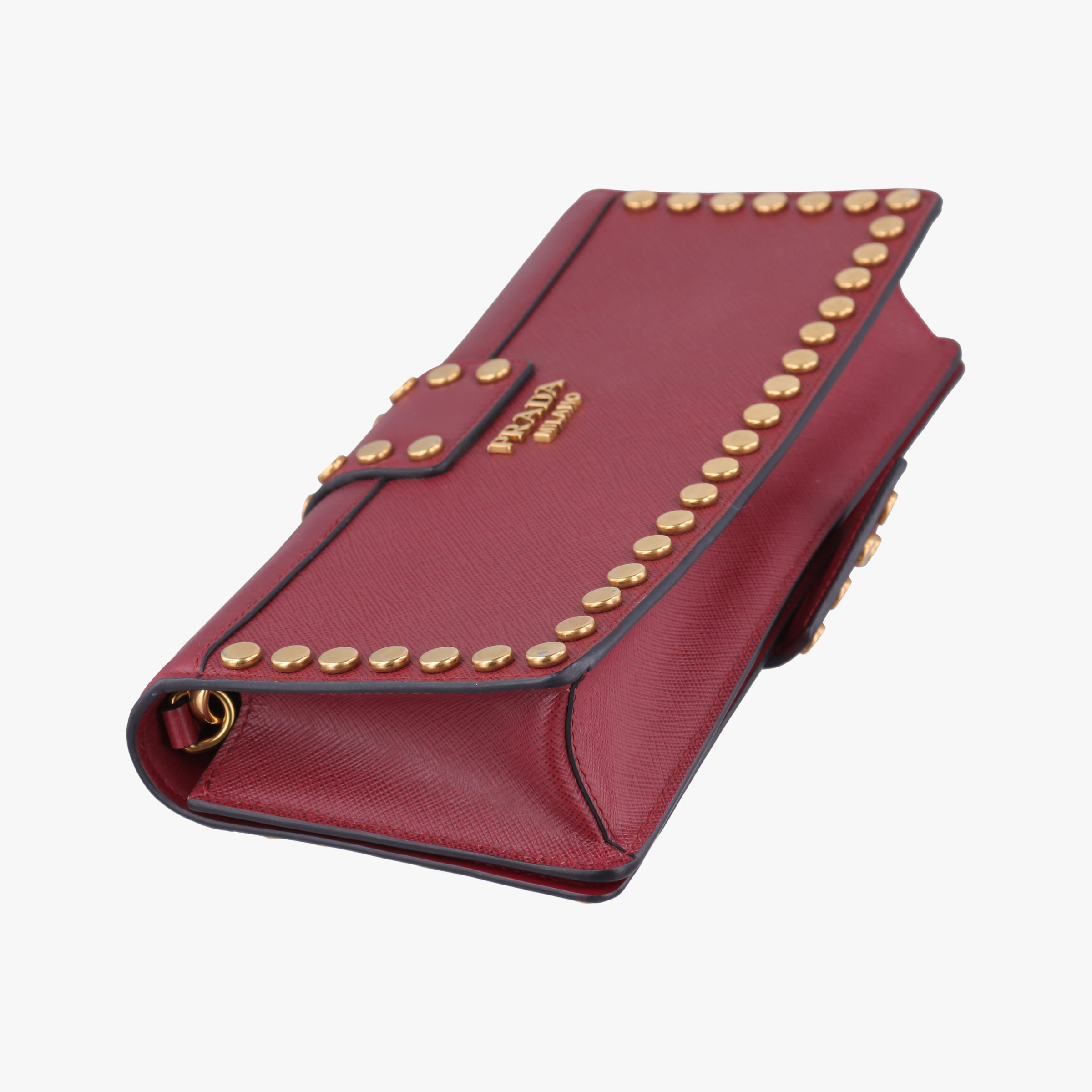 Pre-owned Prada Studded Bijoux Red Saffiano Textured Leather  shoulderbag | stylenewstar