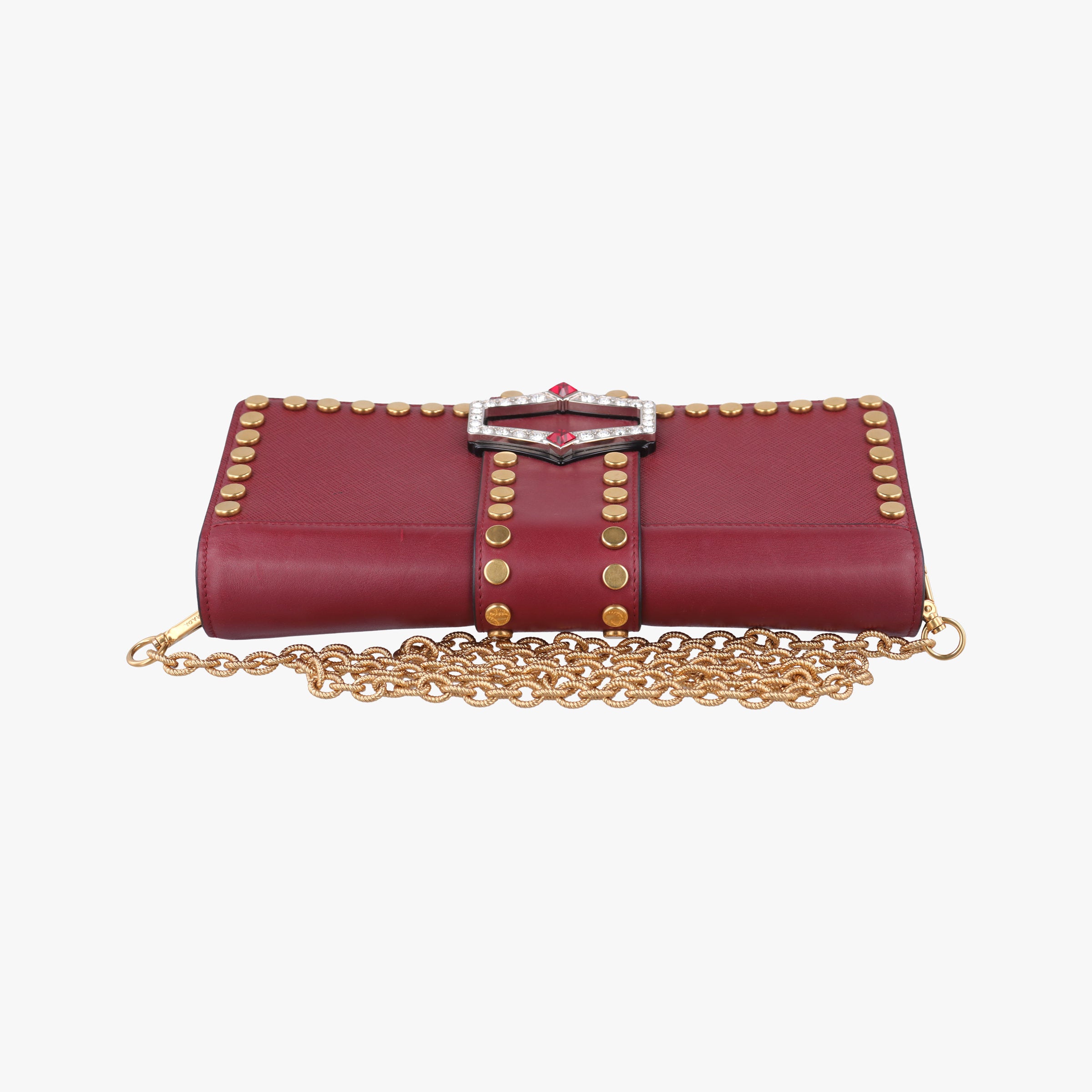 Pre-owned Prada Studded Bijoux Red Saffiano Textured Leather  shoulderbag | stylenewstar
