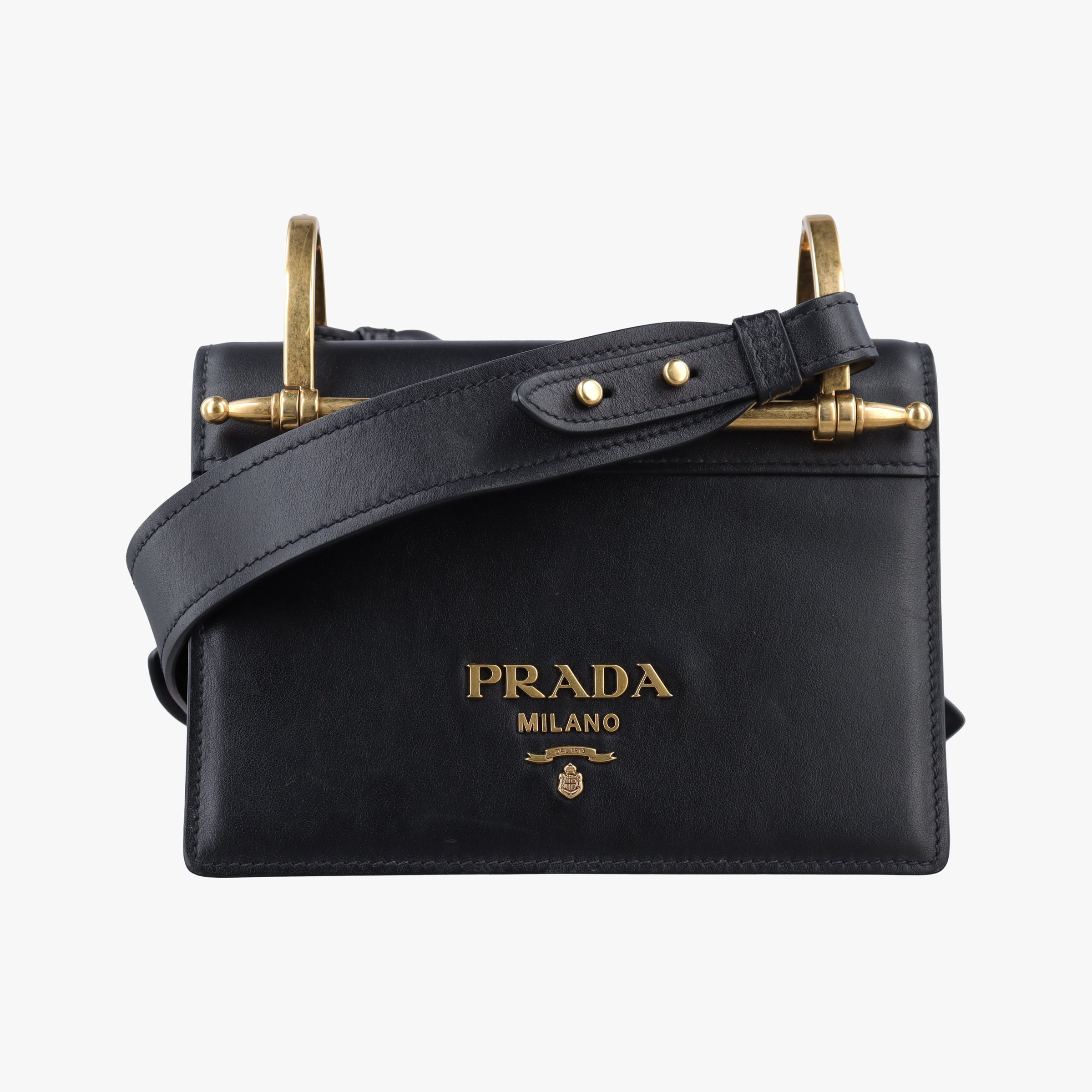 Pre-owned Prada Pionniere City Black leather 1BD075 shoulderbag | stylenewstar