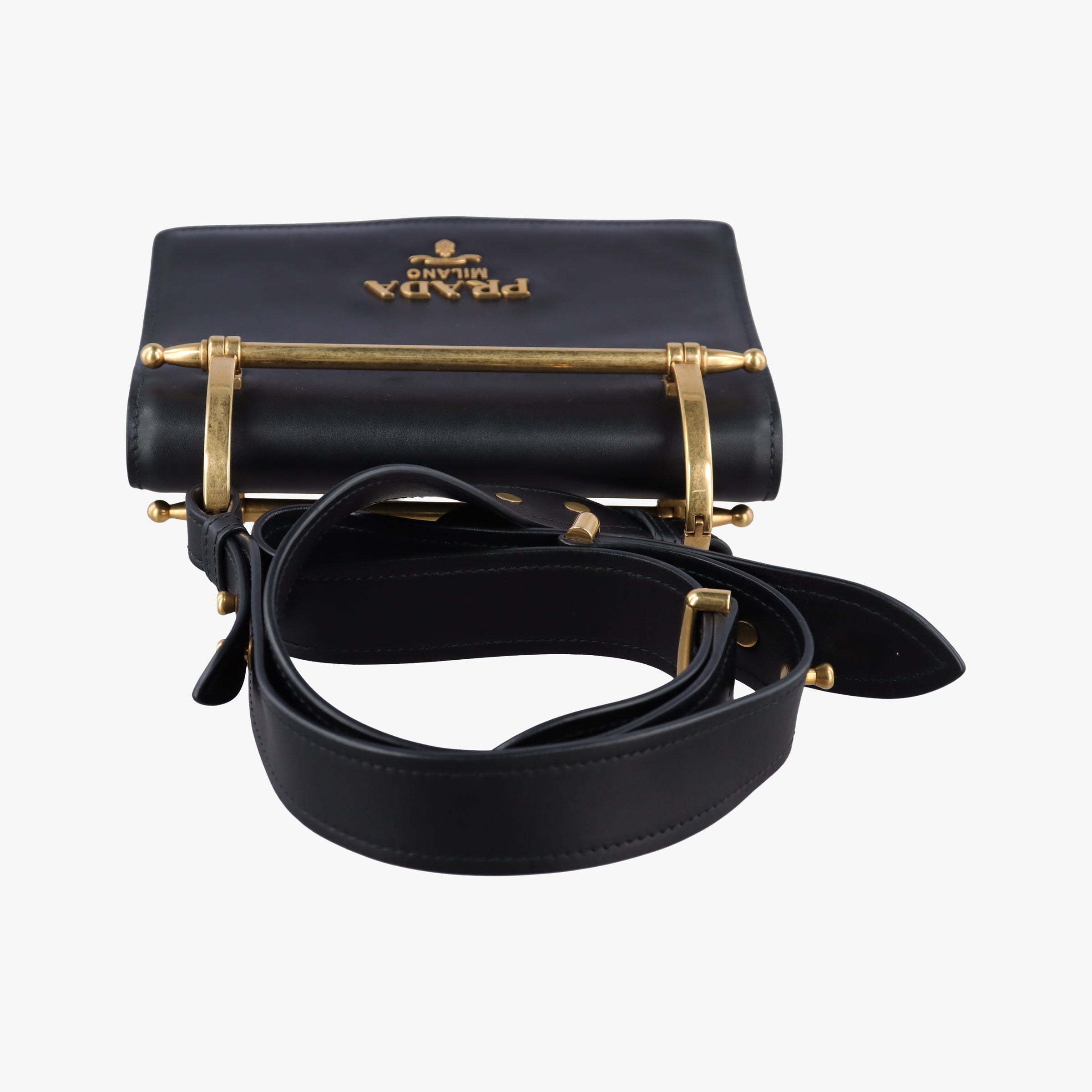Pre-owned Prada Pionniere City Black leather 1BD075 shoulderbag | stylenewstar