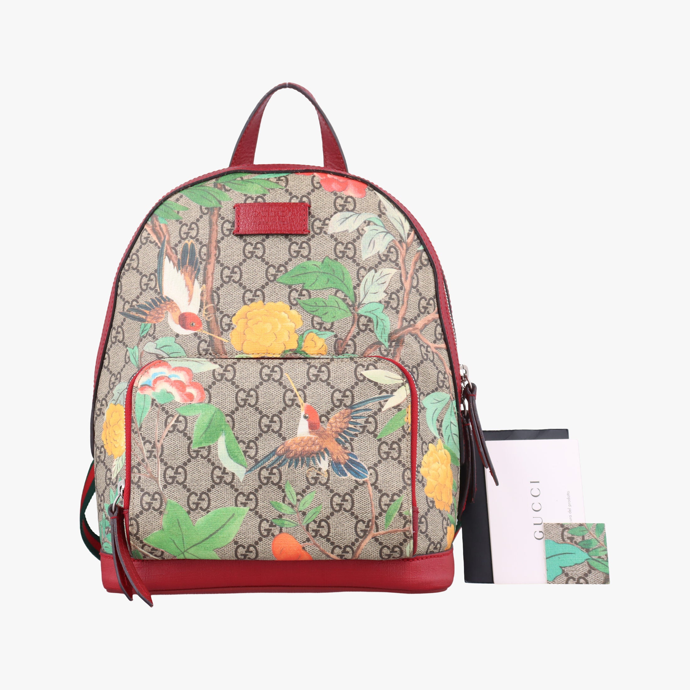 Pre-owned Gucci GG Supreme Tian Beige×Red×Multicolor PVC coated canvasxLeather 427042 backpack/rucksack | stylenewstar