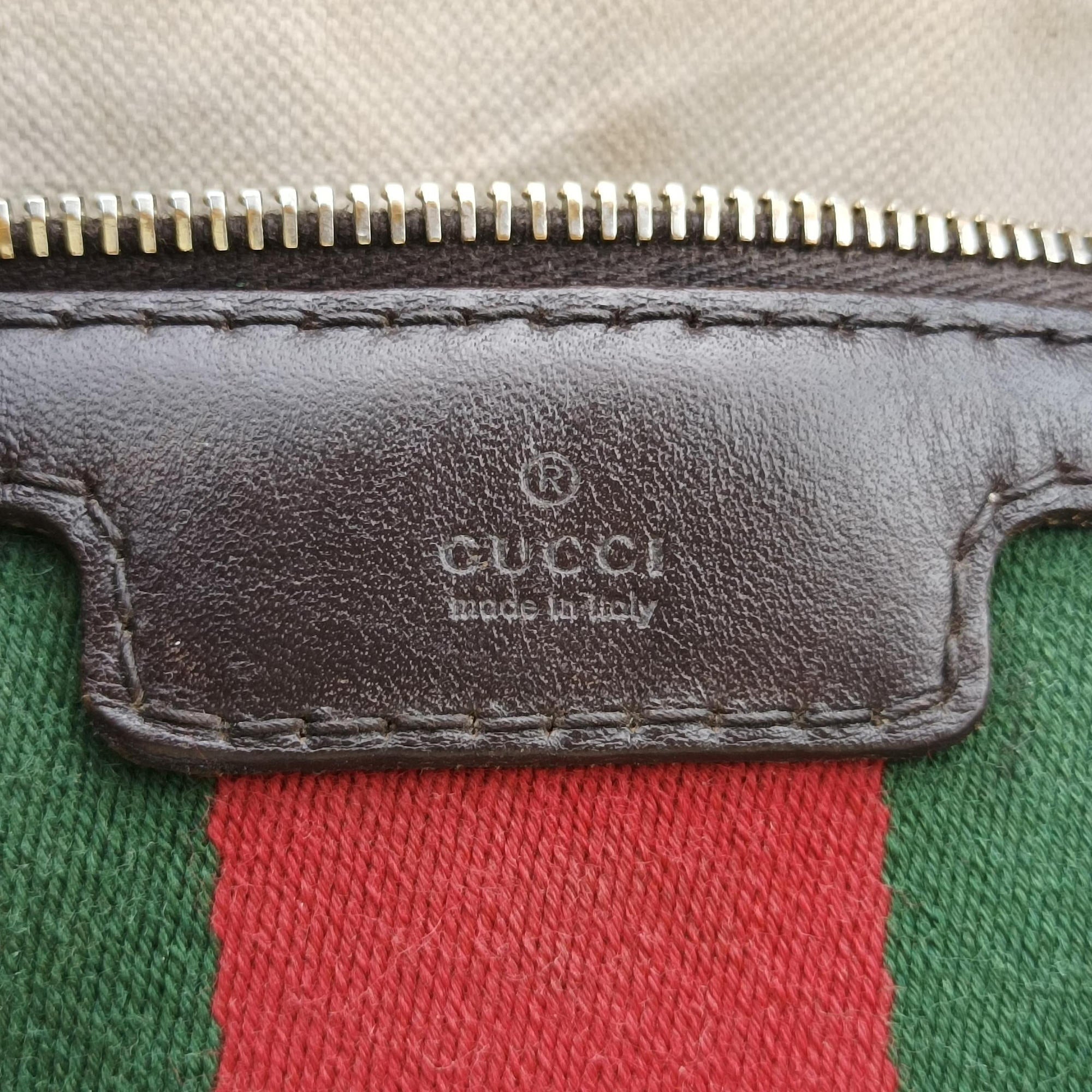 Pre-owned Gucci Sherry Line Beige×green×red canvas×leather 247205 shoulderbag | stylenewstar