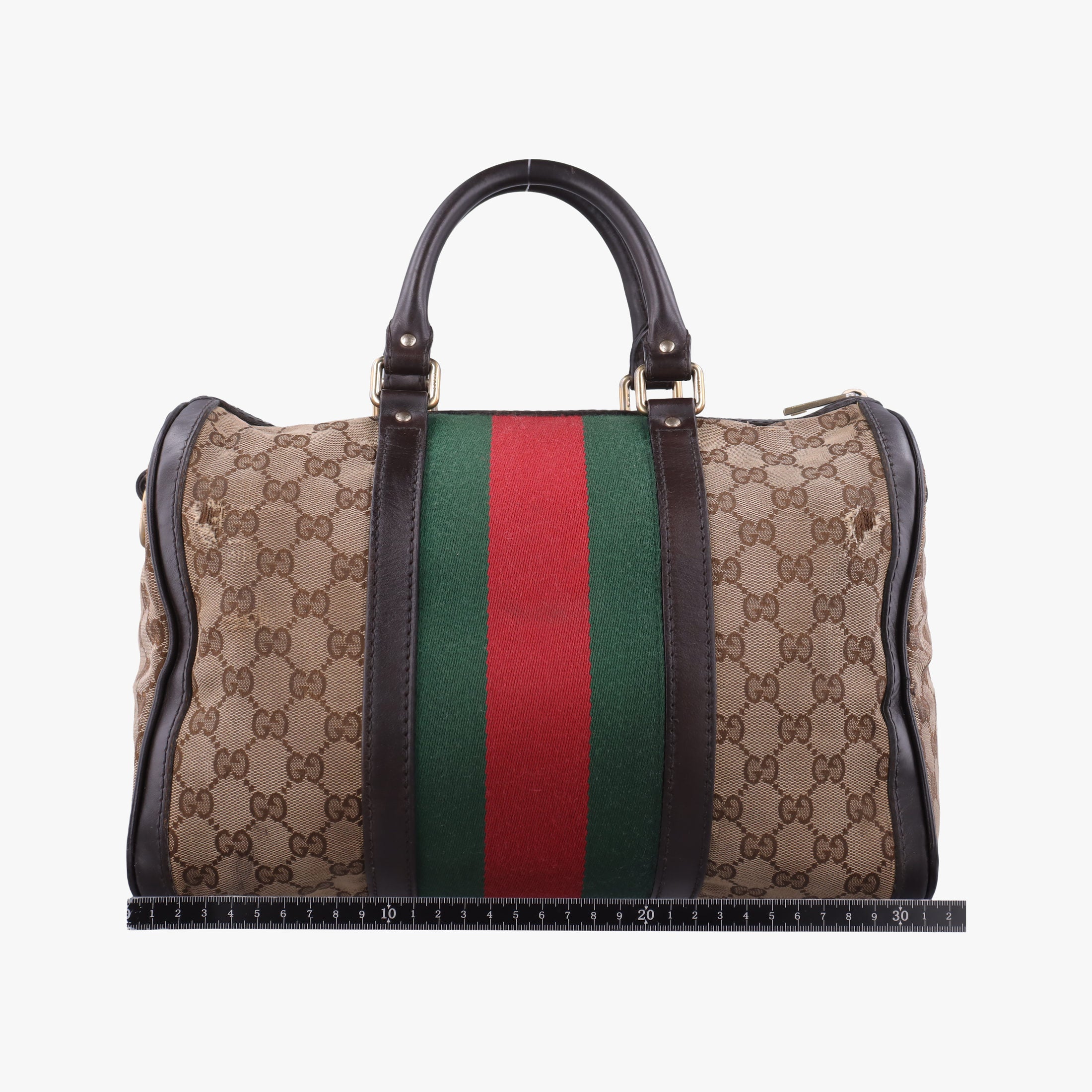 Pre-owned Gucci Sherry Line Beige×green×red canvas×leather 247205 shoulderbag | stylenewstar