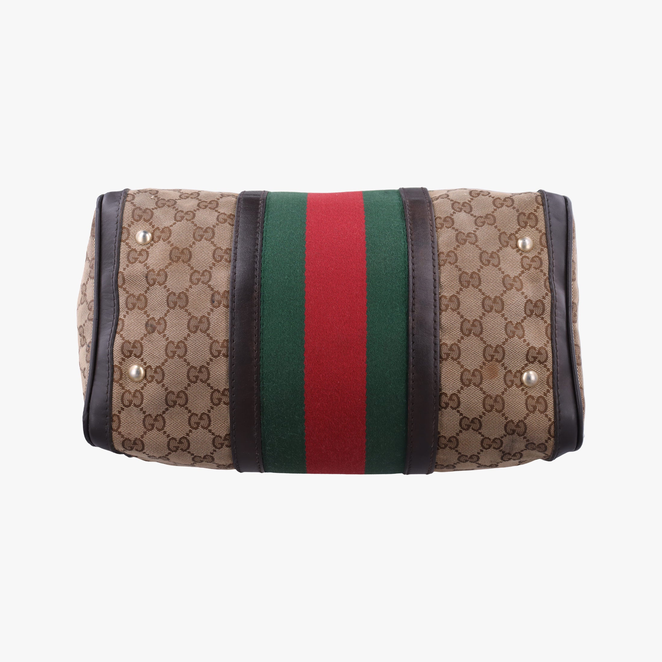 Pre-owned Gucci Sherry Line Beige×green×red canvas×leather 247205 shoulderbag | stylenewstar