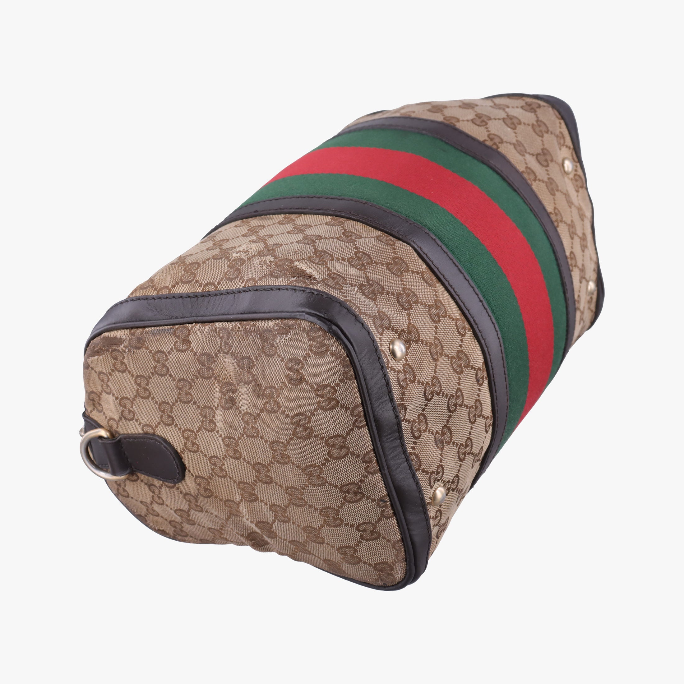 Pre-owned Gucci Sherry Line Beige×green×red canvas×leather 247205 shoulderbag | stylenewstar