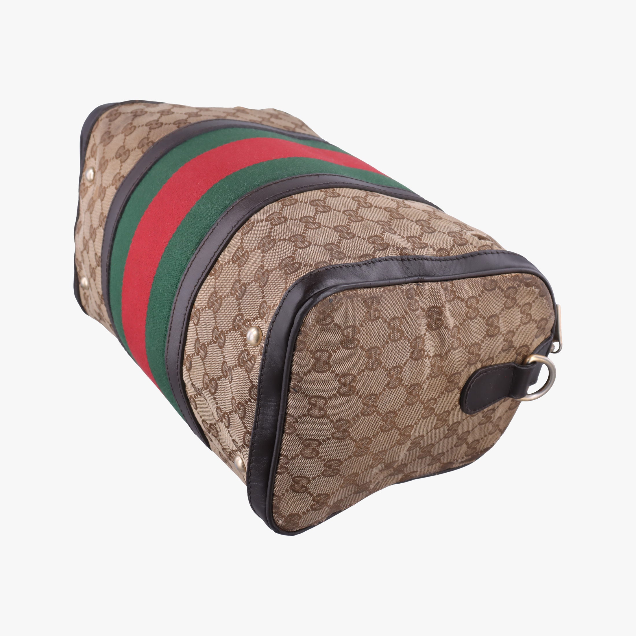 Pre-owned Gucci Sherry Line Beige×green×red canvas×leather 247205 shoulderbag | stylenewstar