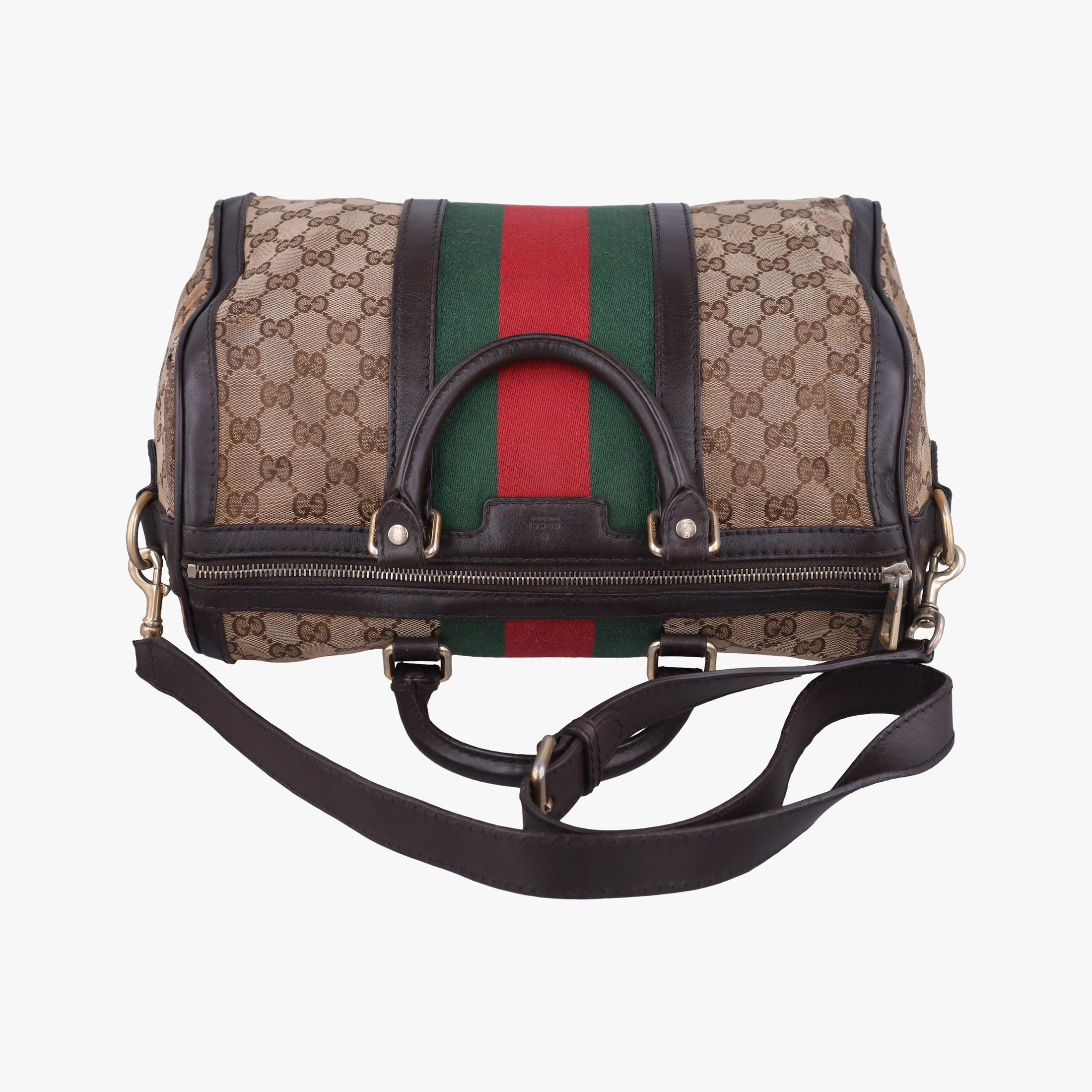 Pre-owned Gucci Sherry Line Beige×green×red canvas×leather 247205 shoulderbag | stylenewstar