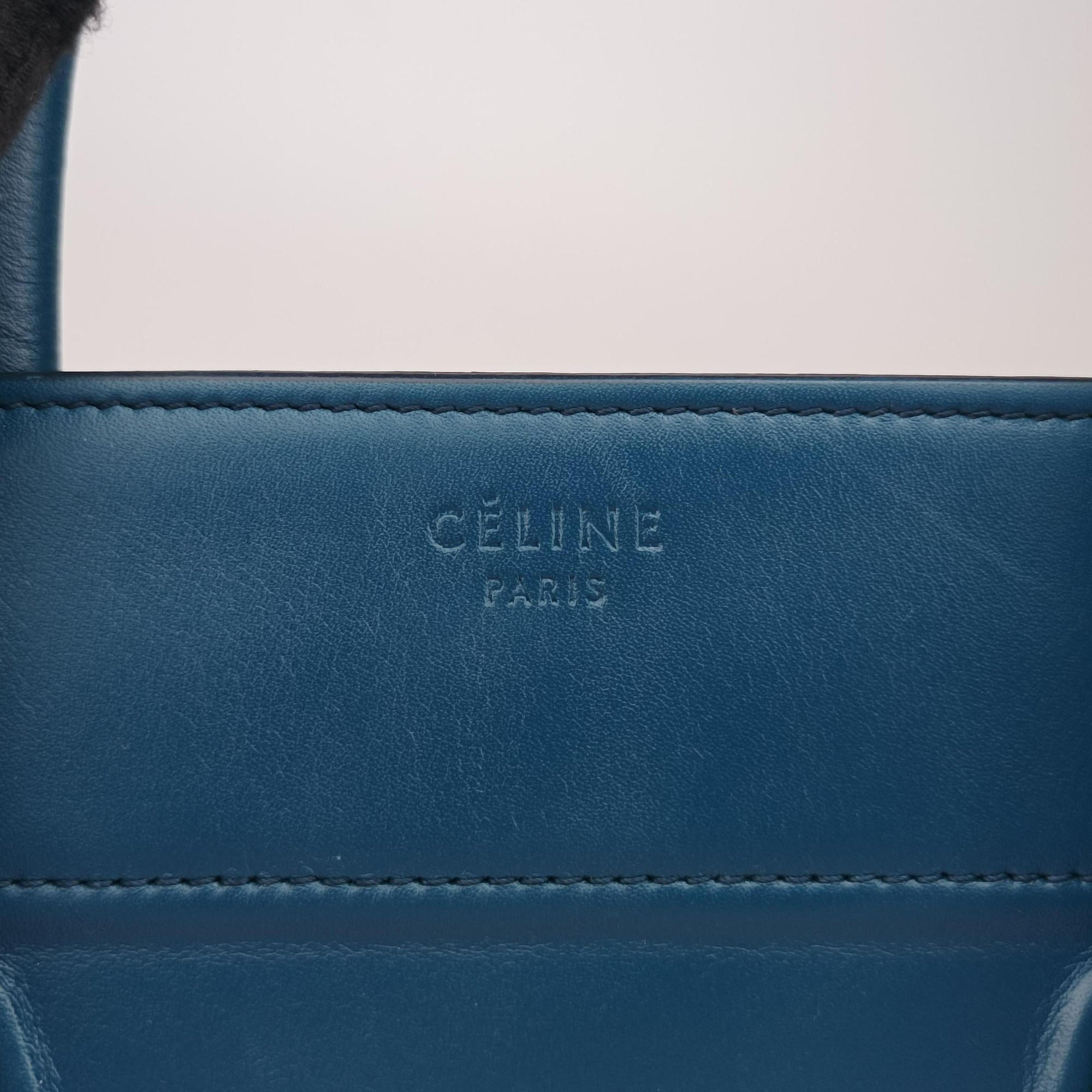 Pre-owned Celine Luggage Square Phantom Blue Leather  handbag | stylenewstar
