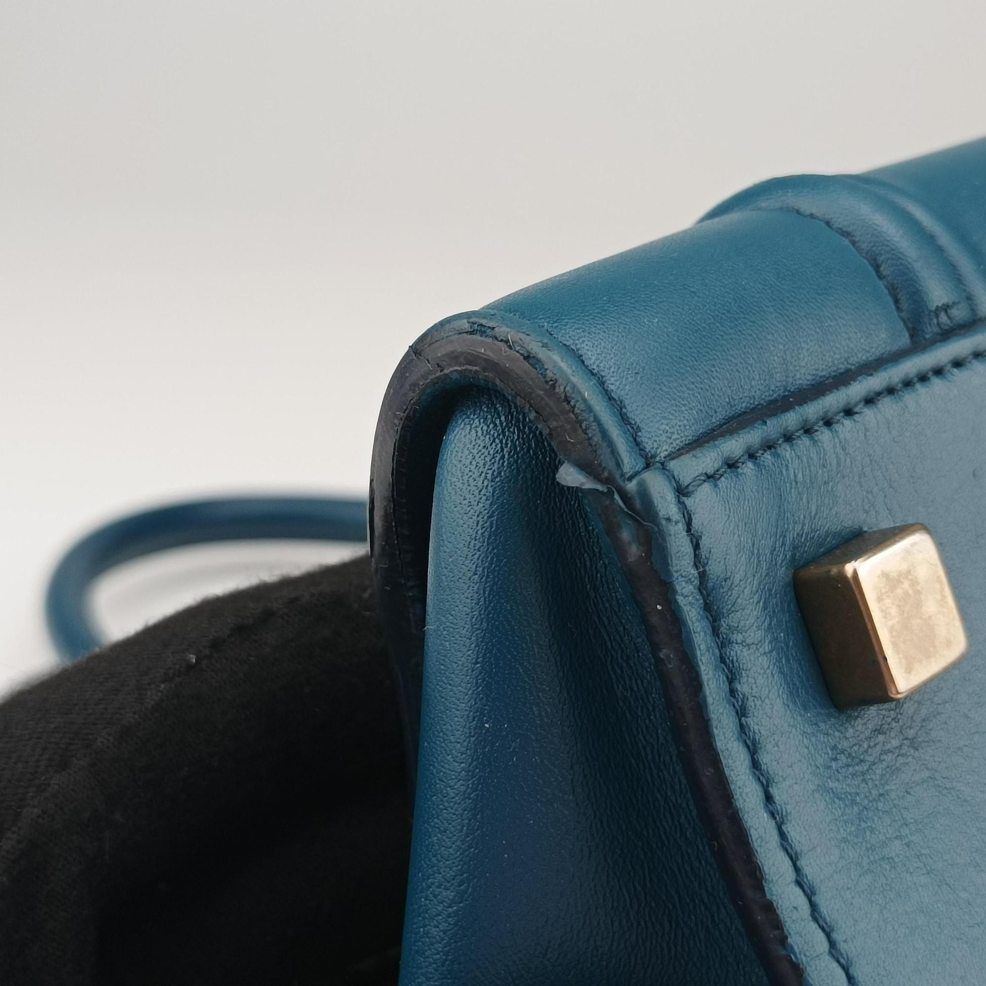 Pre-owned Celine Luggage Square Phantom Blue Leather  handbag | stylenewstar