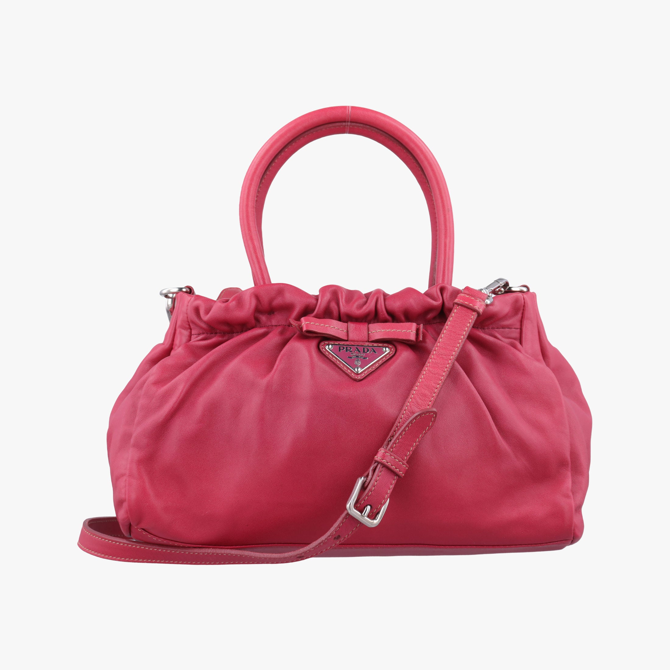 Vintage Prada ribbon gather Red Leather BN1631 shoulderbag | stylenewstar