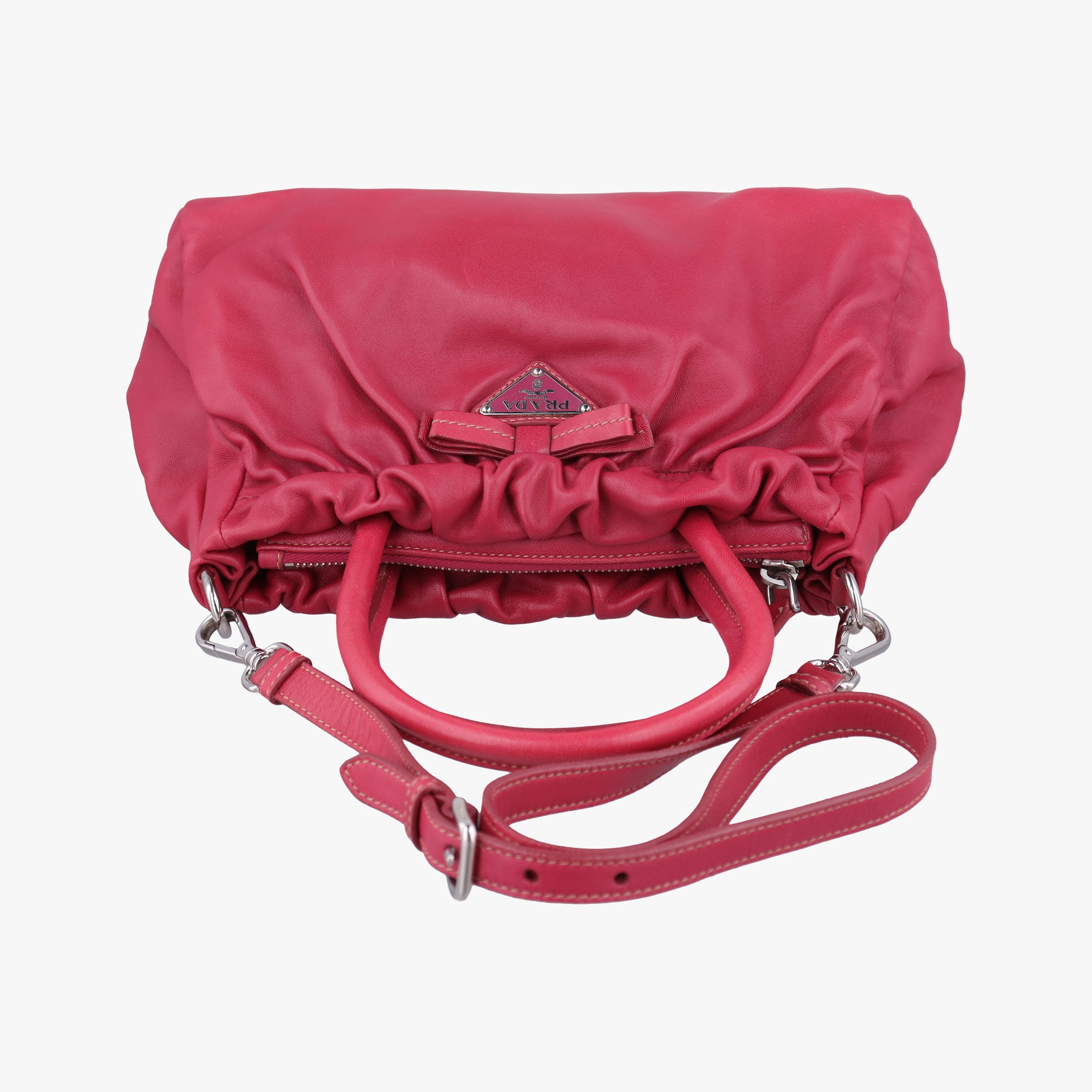 Vintage Prada ribbon gather Red Leather BN1631 shoulderbag | stylenewstar