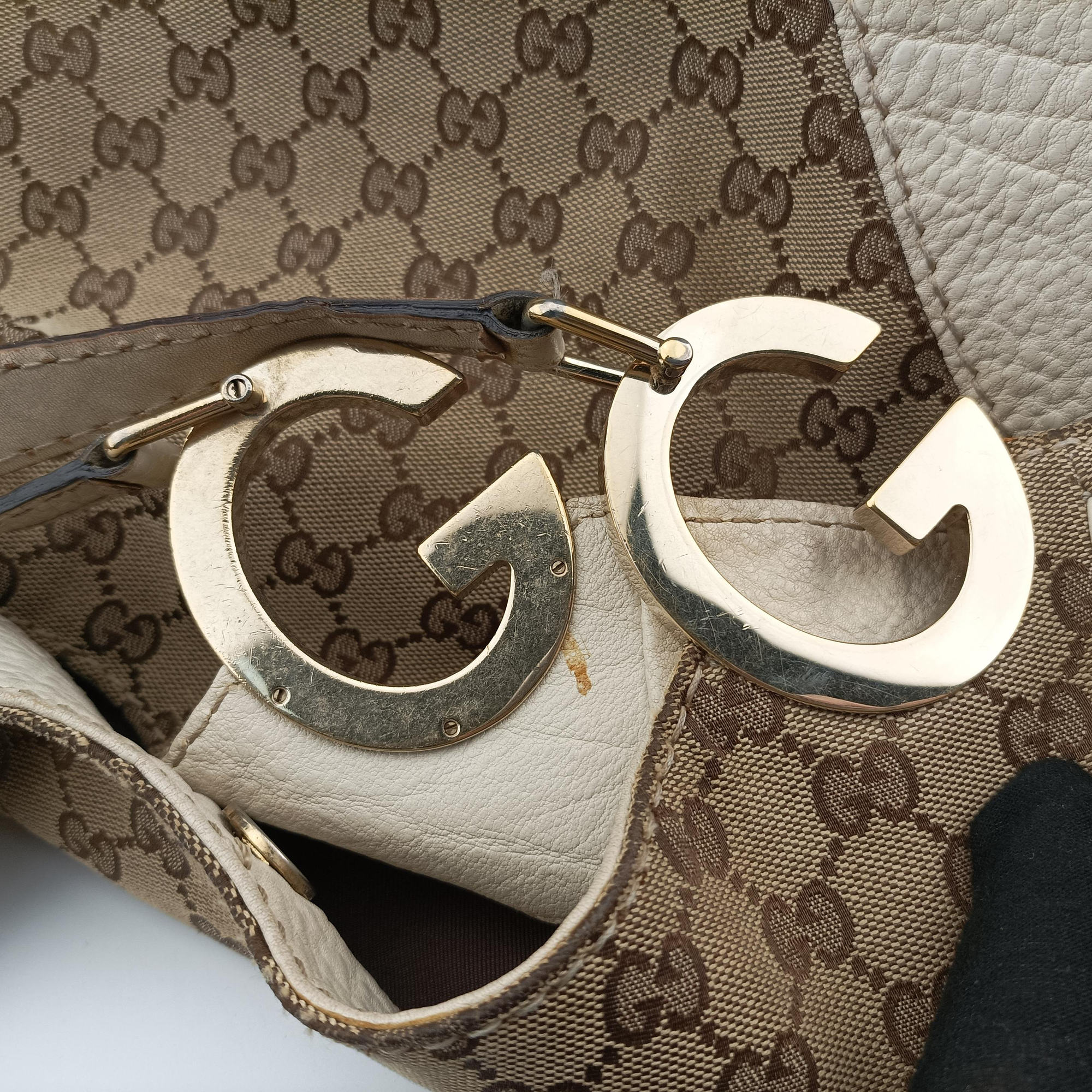 Vintage Gucci Charlotte Brown×White canvas×leather 203504 handbag | stylenewstar