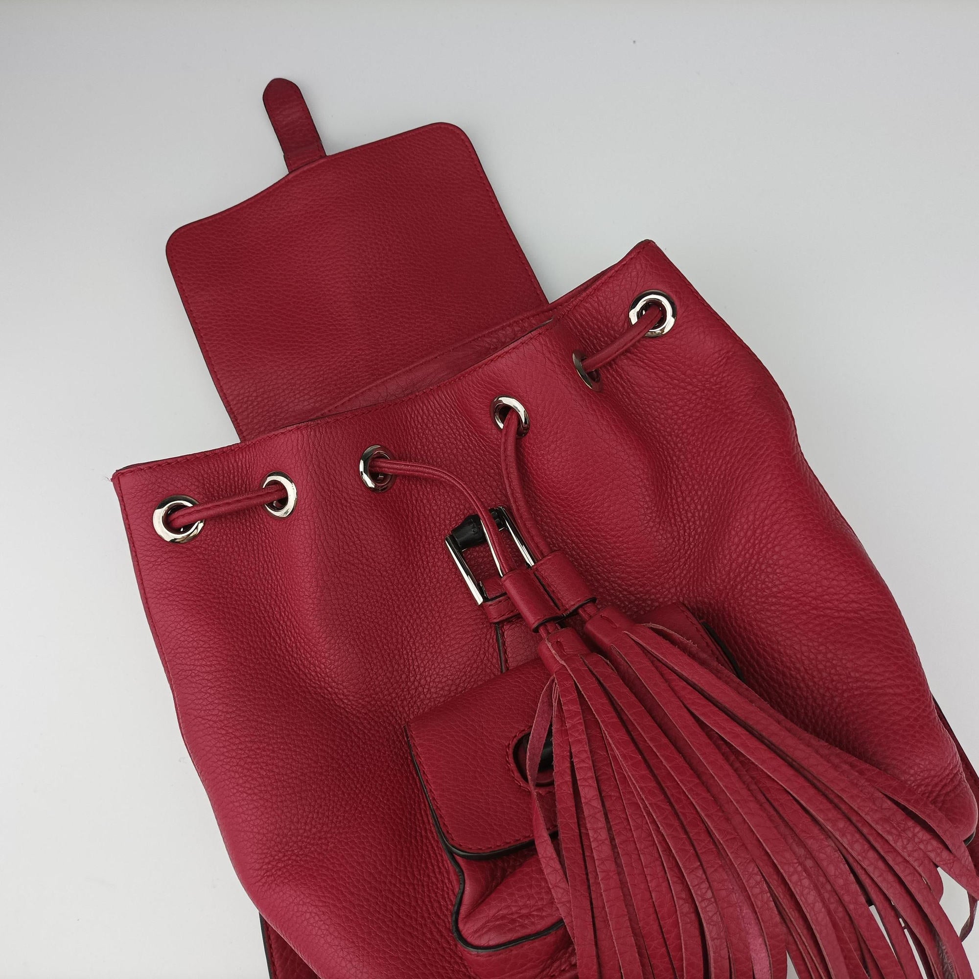 Pre-owned Gucci Bamboo fringe tassel Red Leather 387149 backpack/rucksack | stylenewstar