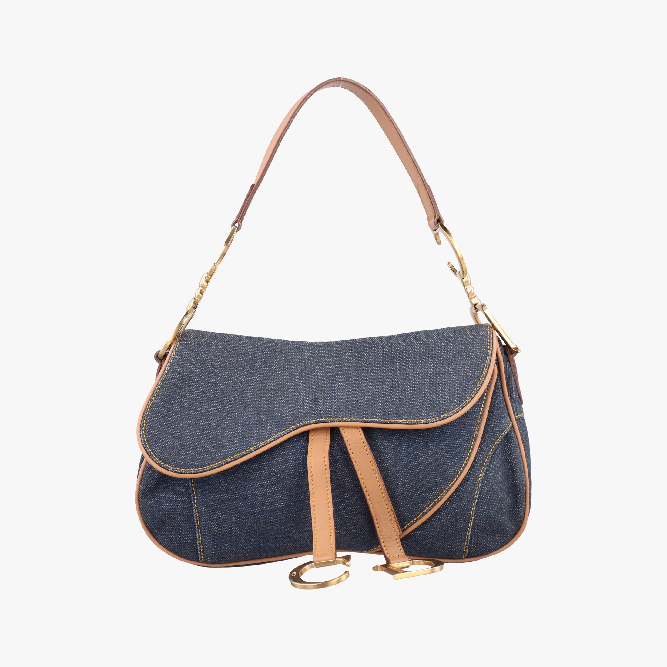 Pre-owned Christian Dior saddle Navy×Beige Denim×leather  handbag | stylenewstar