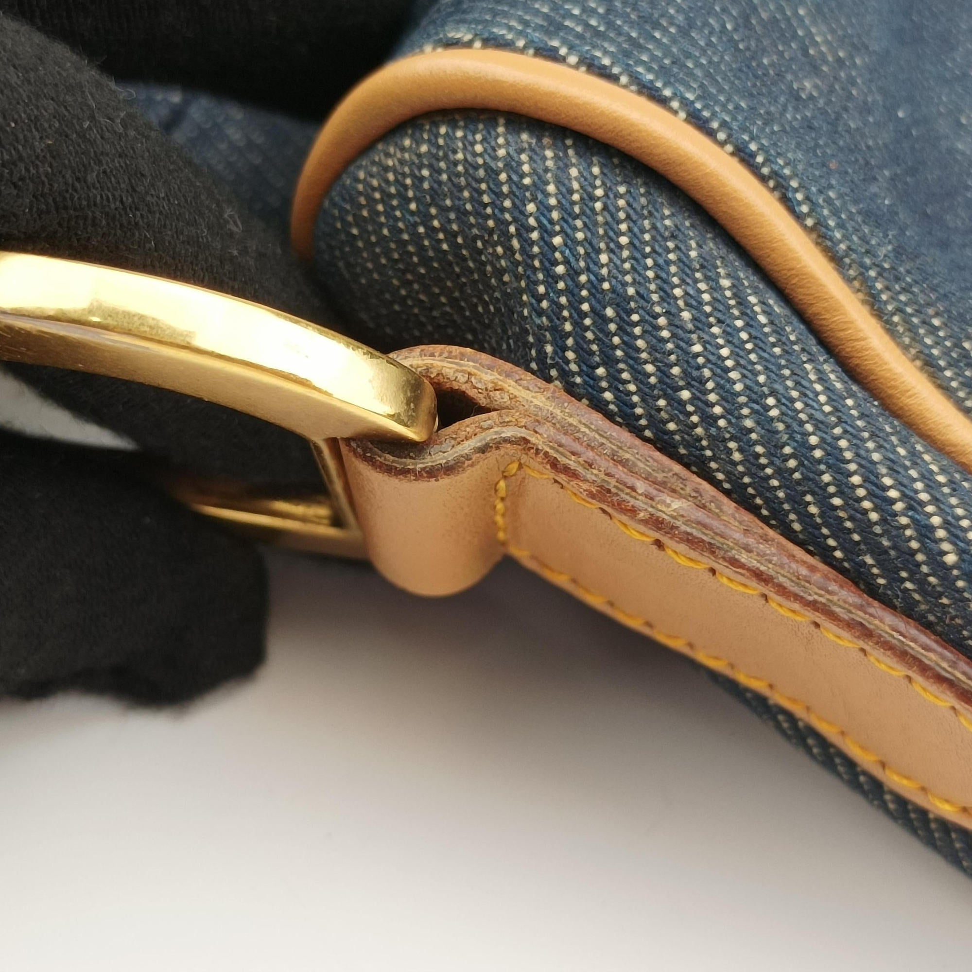 Pre-owned Christian Dior saddle Navy×Beige Denim×leather  handbag | stylenewstar