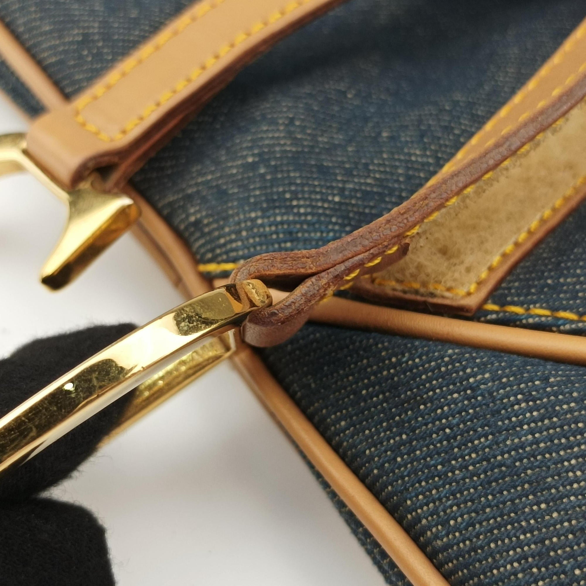Pre-owned Christian Dior saddle Navy×Beige Denim×leather  handbag | stylenewstar