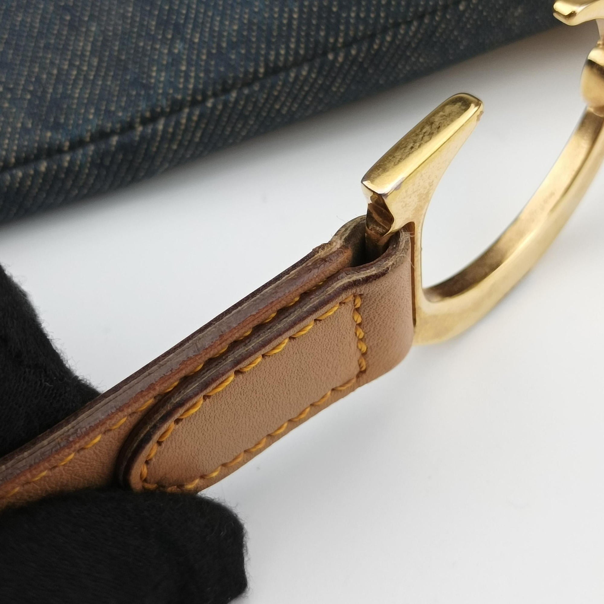 Pre-owned Christian Dior saddle Navy×Beige Denim×leather  handbag | stylenewstar