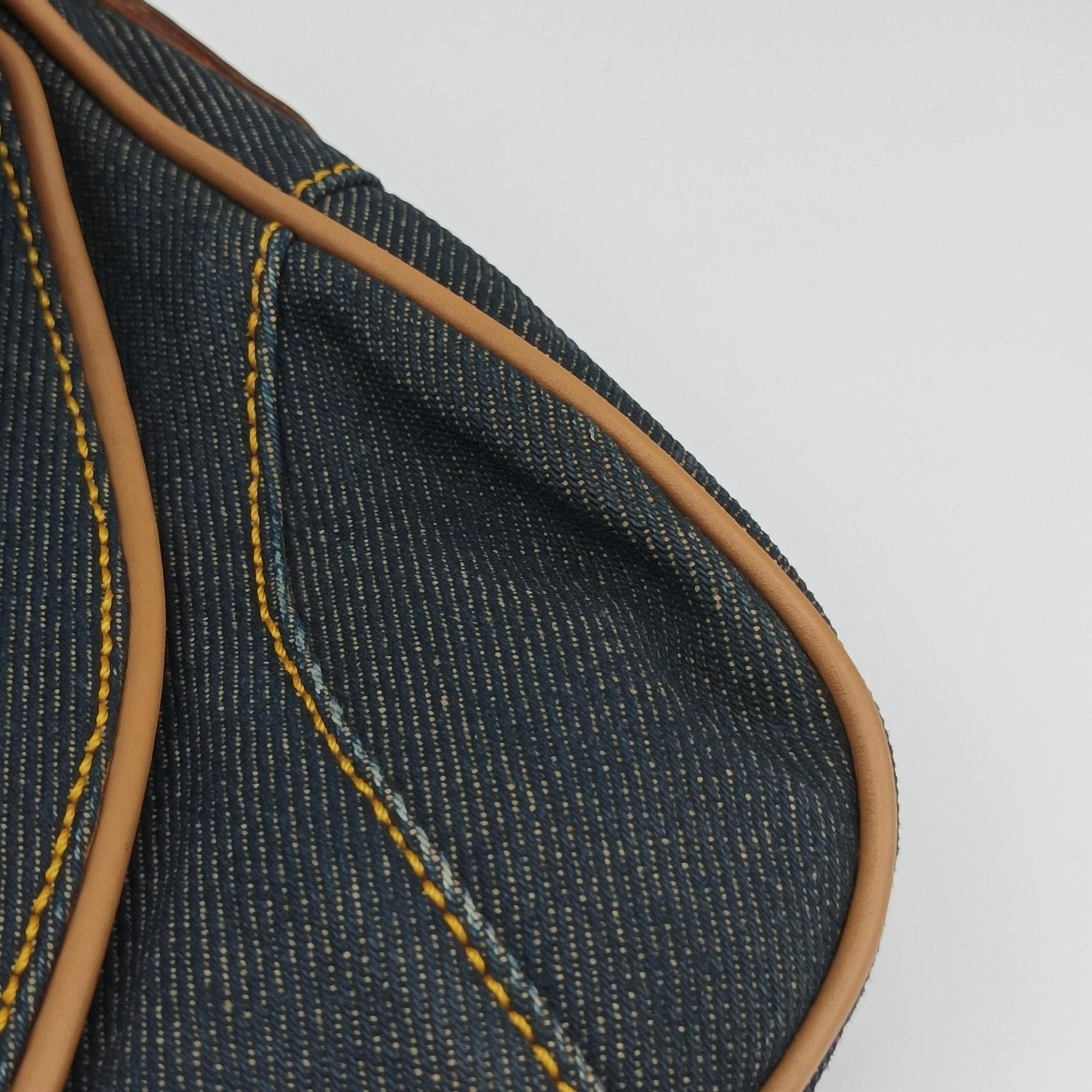 Pre-owned Christian Dior saddle Navy×Beige Denim×leather  handbag | stylenewstar