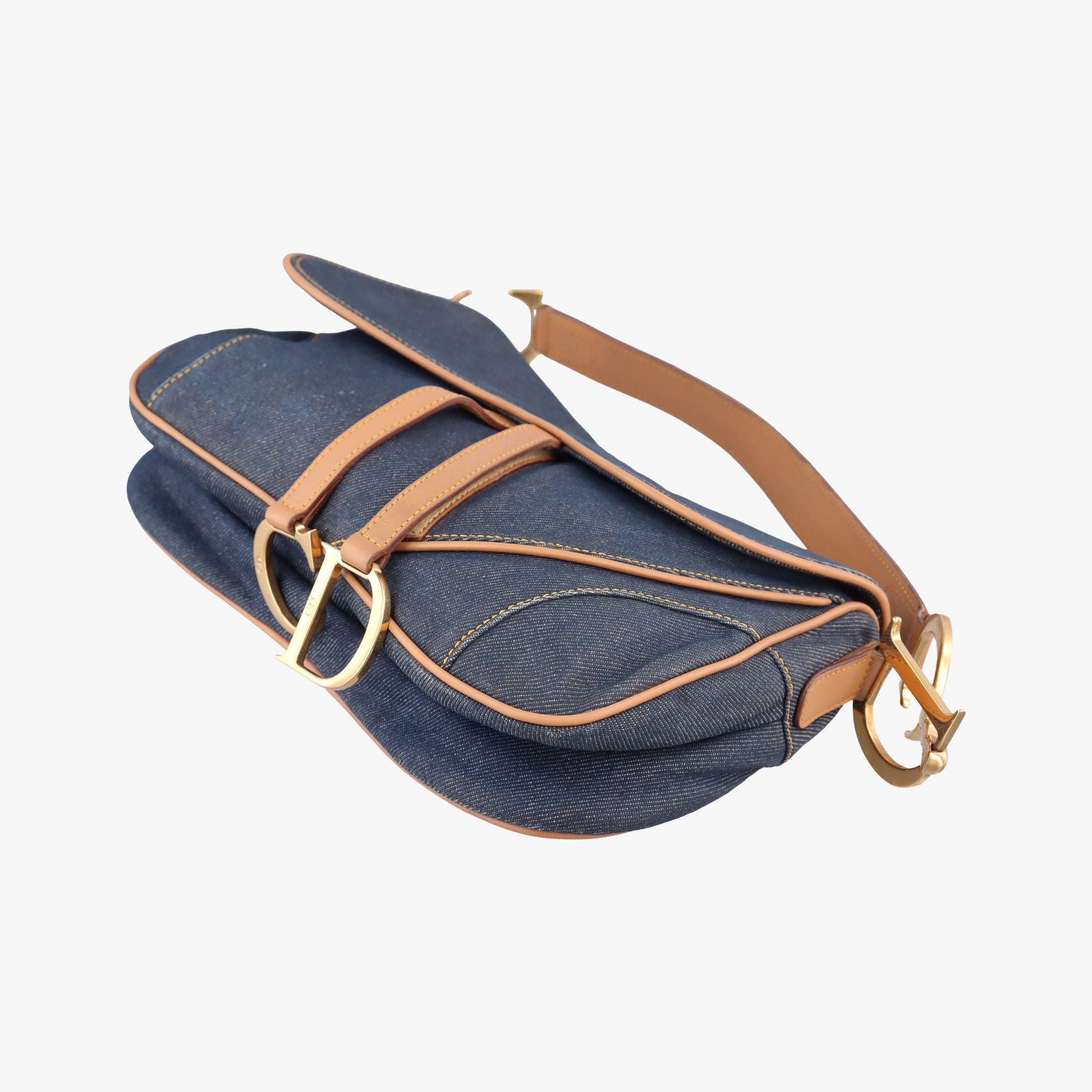 Pre-owned Christian Dior saddle Navy×Beige Denim×leather  handbag | stylenewstar