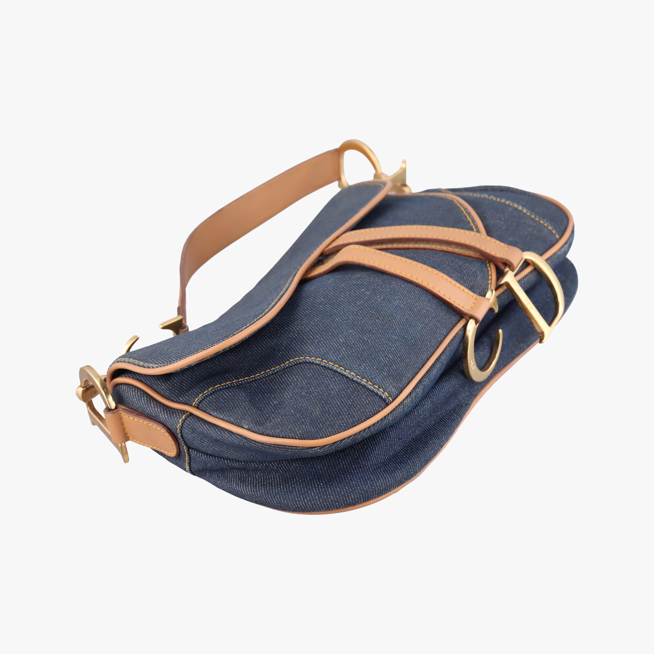 Pre-owned Christian Dior saddle Navy×Beige Denim×leather  handbag | stylenewstar