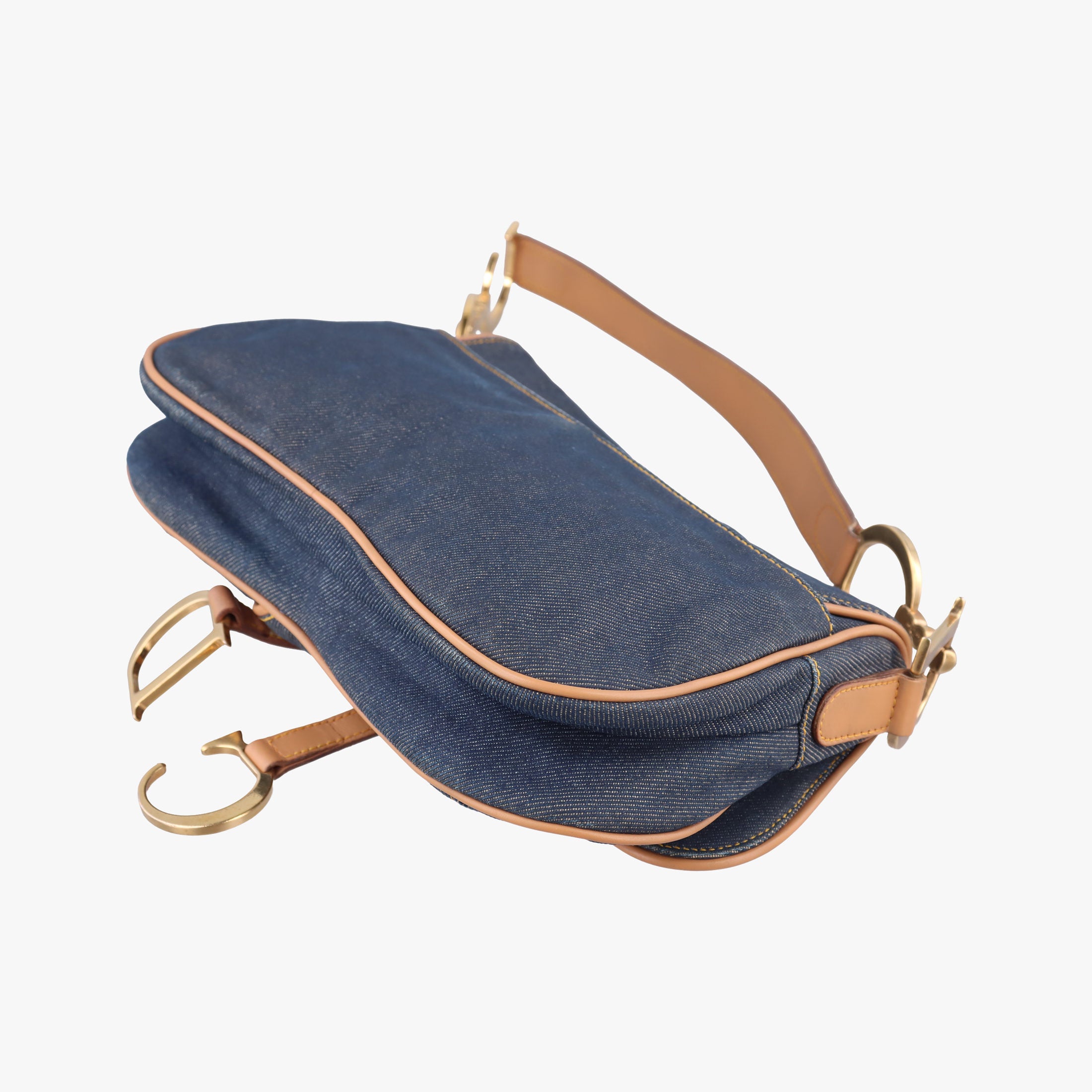 Pre-owned Christian Dior saddle Navy×Beige Denim×leather  handbag | stylenewstar