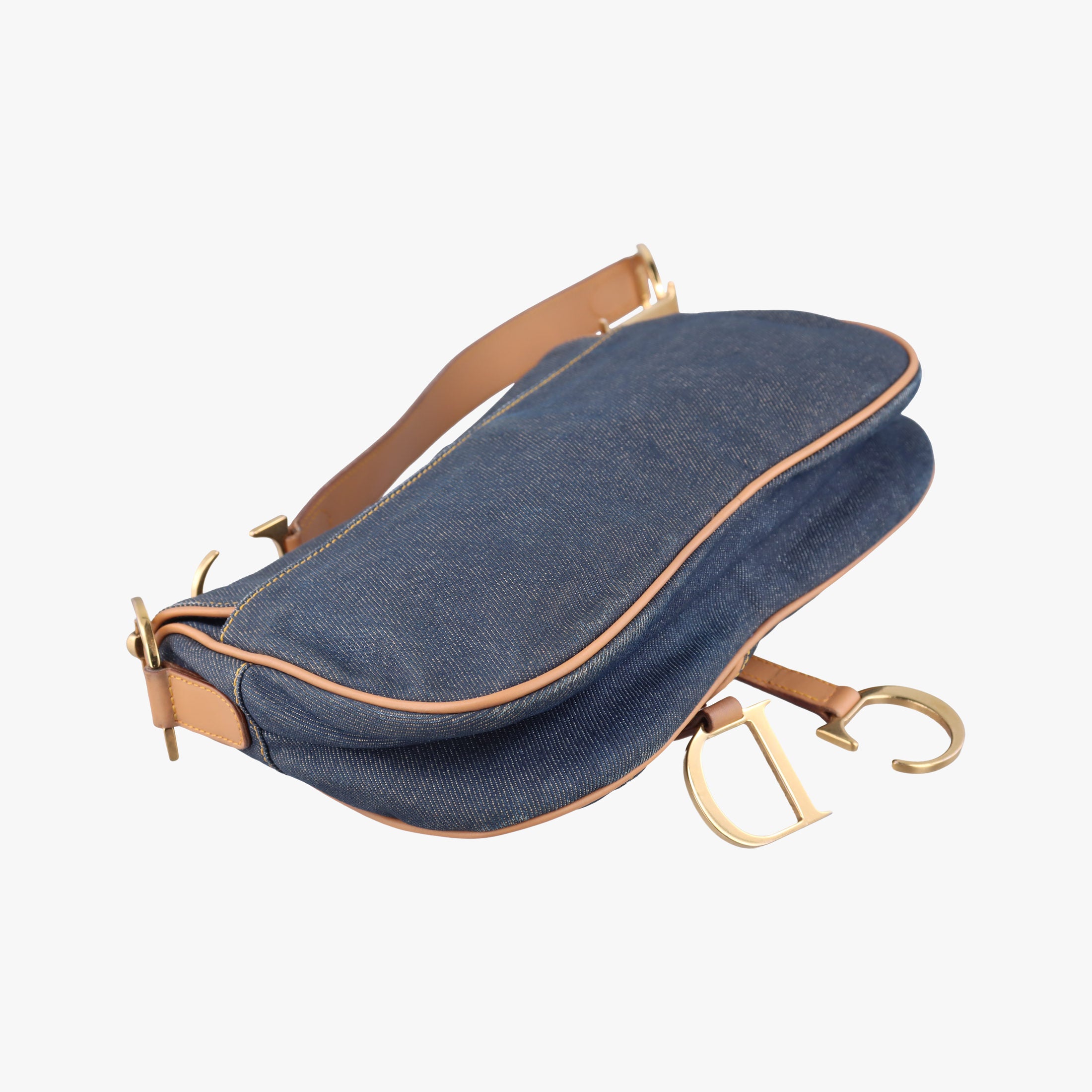 Pre-owned Christian Dior saddle Navy×Beige Denim×leather  handbag | stylenewstar