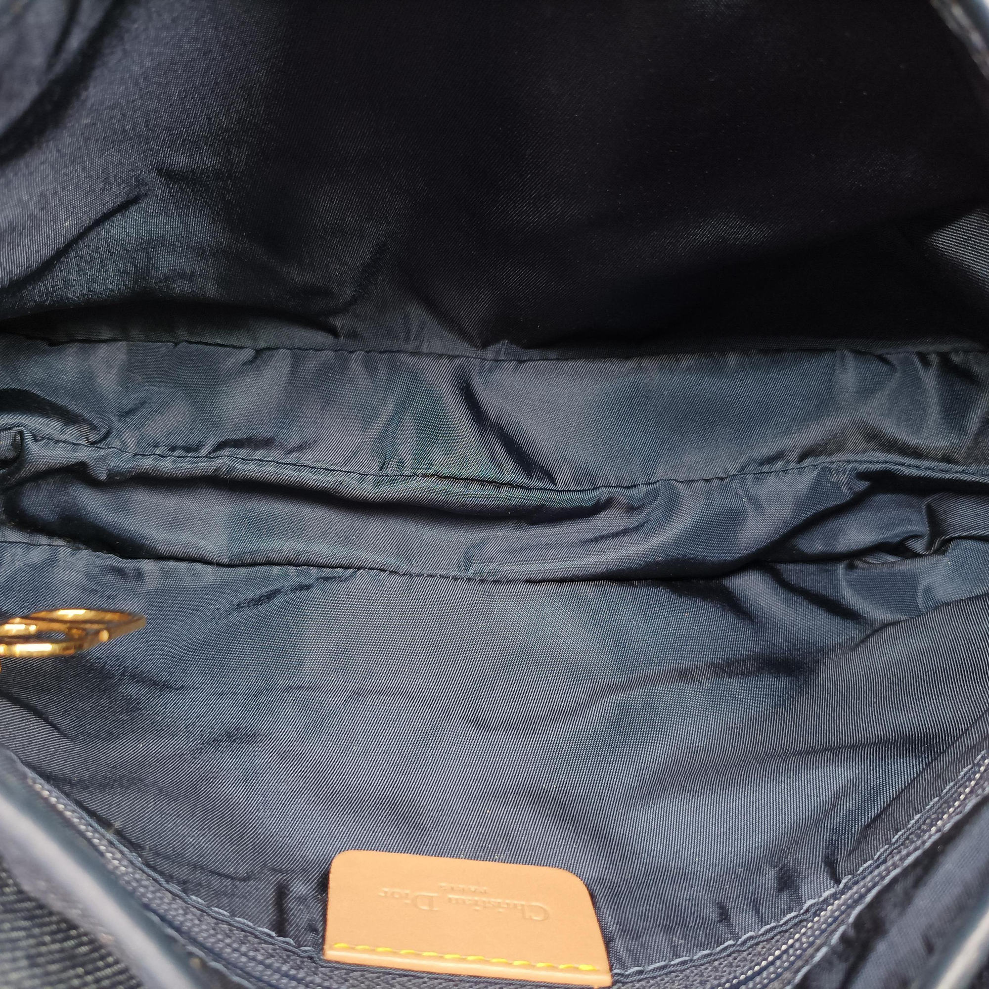 Pre-owned Christian Dior saddle Navy×Beige Denim×leather  handbag | stylenewstar
