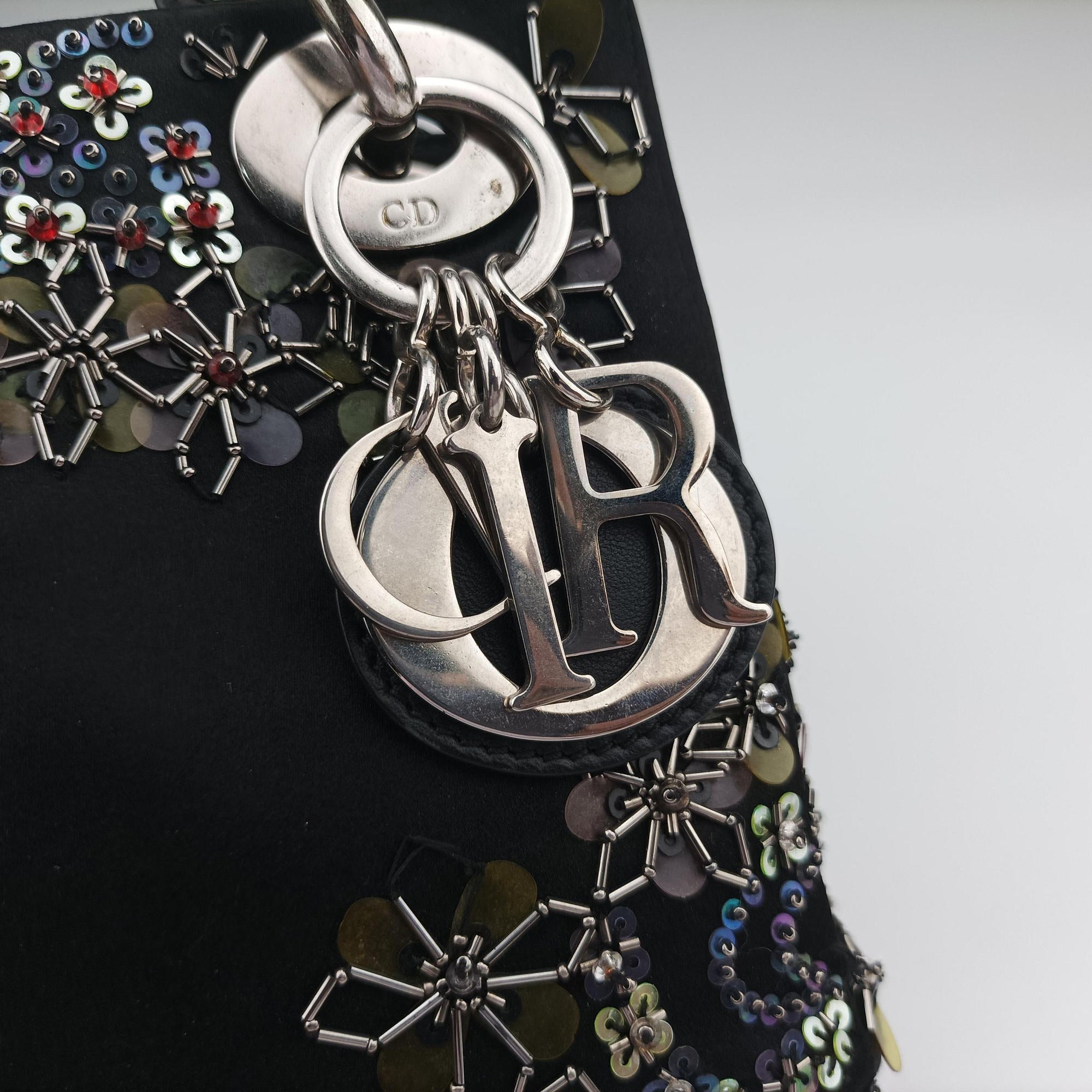 Pre-owned Christian Dior Lady Dior Black Silk × Leather  handbag | stylenewstar