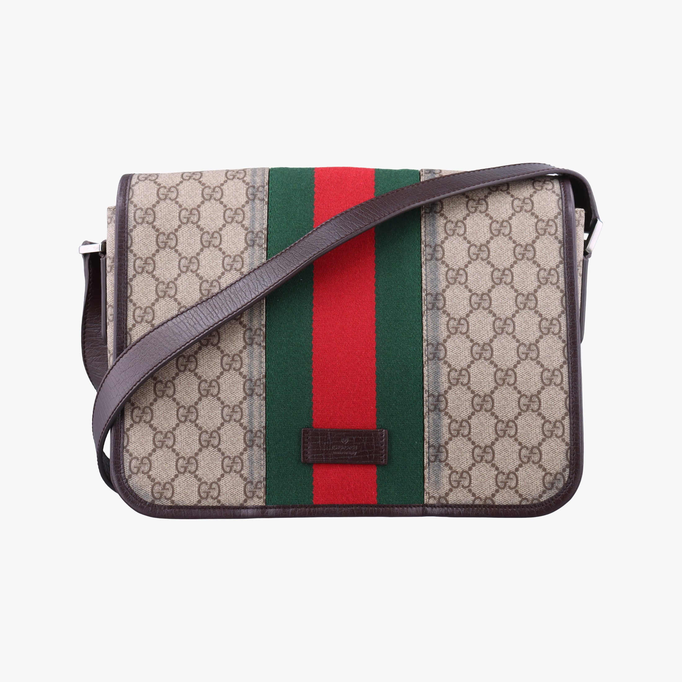 Pre-owned Gucci Sherry Line Brown×red×green PVC coated canvas×Leather 180692 shoulderbag | stylenewstar