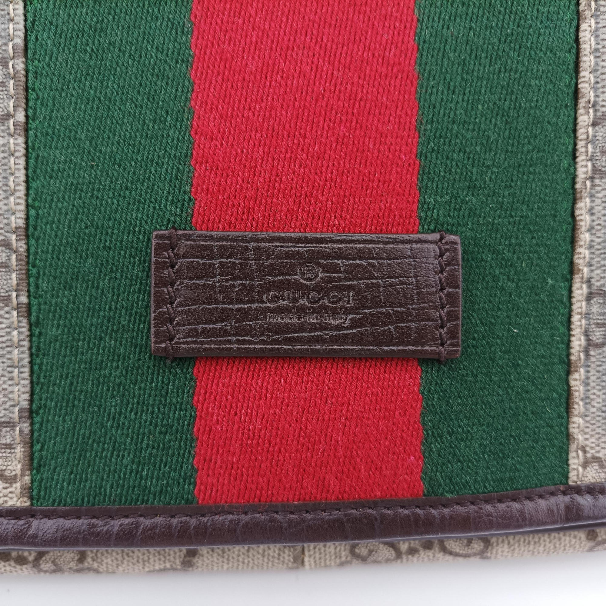 Pre-owned Gucci Sherry Line Brown×red×green PVC coated canvas×Leather 180692 shoulderbag | stylenewstar