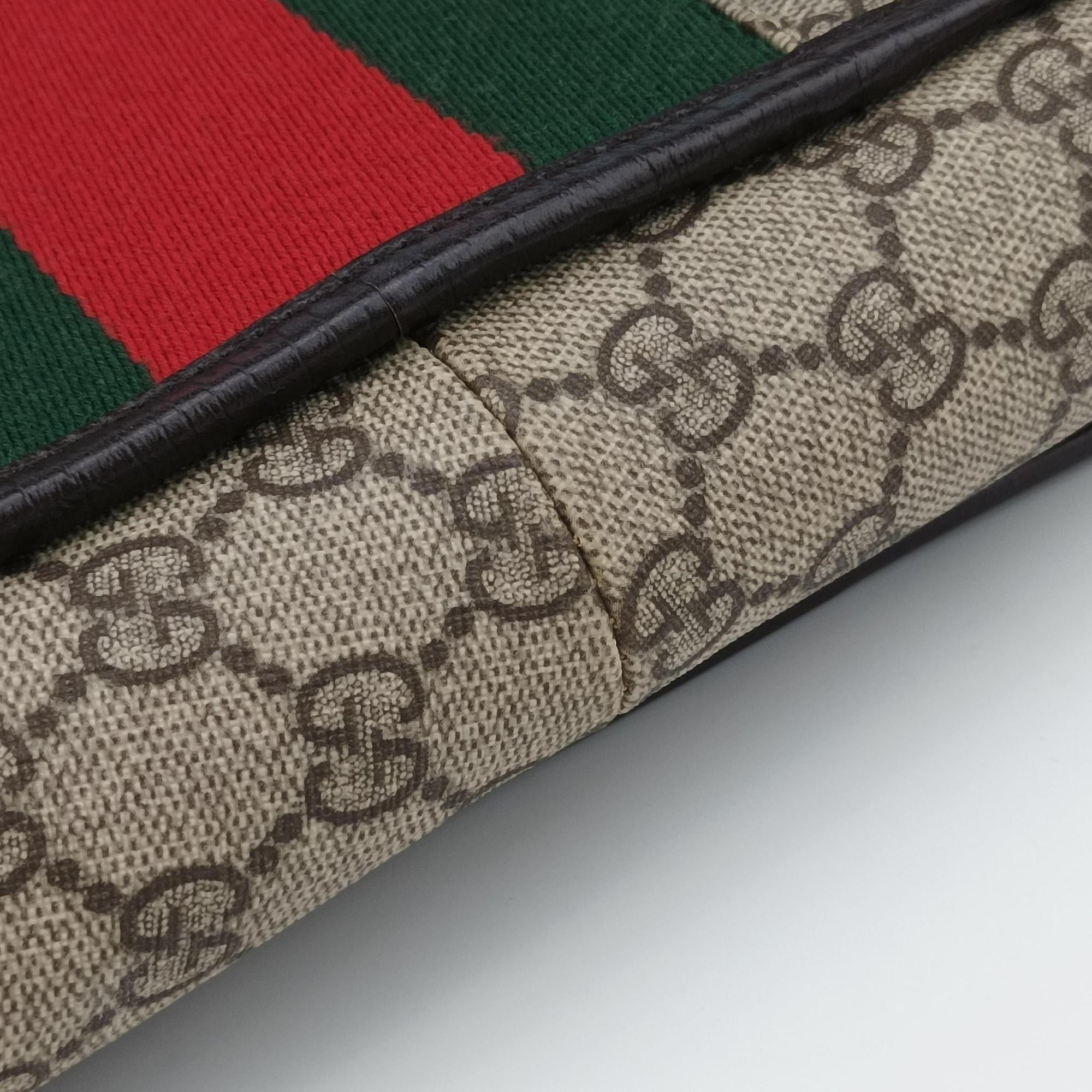 Pre-owned Gucci Sherry Line Brown×red×green PVC coated canvas×Leather 180692 shoulderbag | stylenewstar