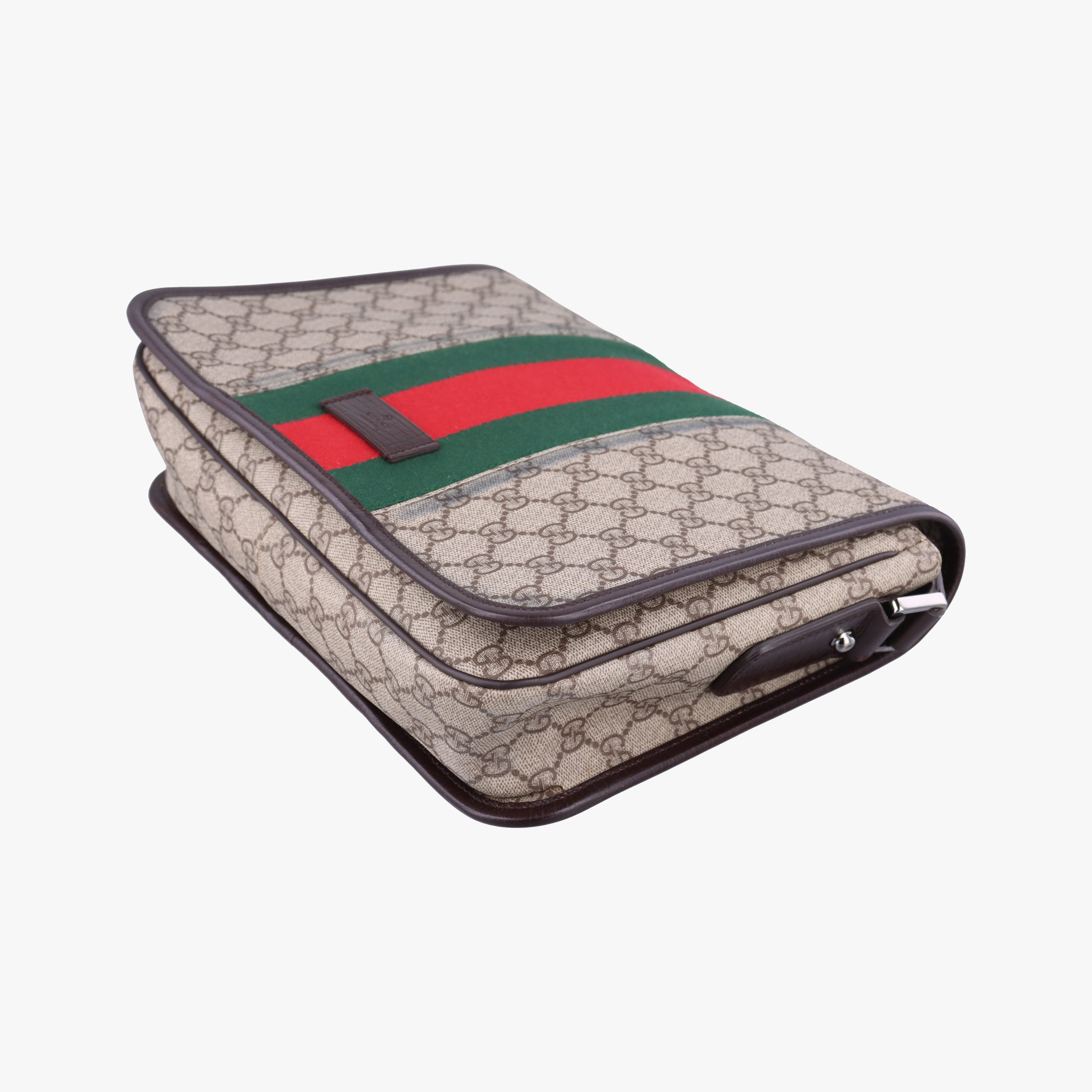 Pre-owned Gucci Sherry Line Brown×red×green PVC coated canvas×Leather 180692 shoulderbag | stylenewstar