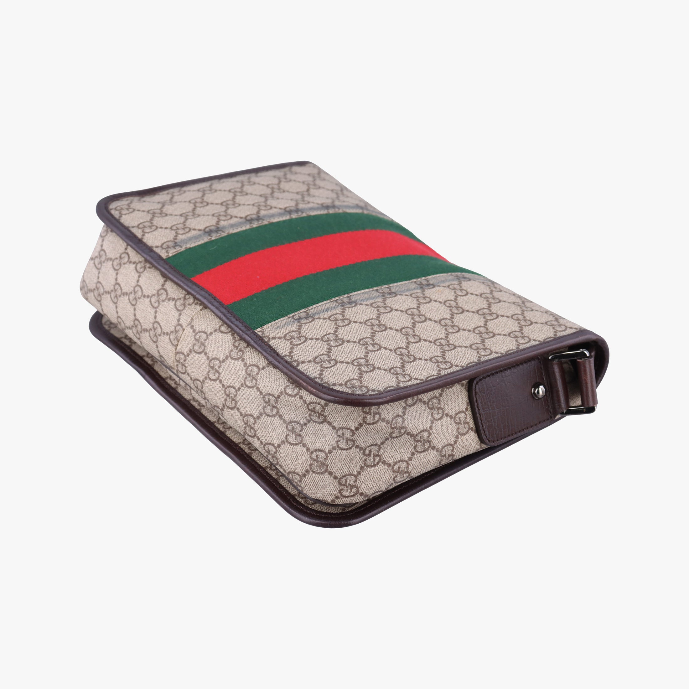 Pre-owned Gucci Sherry Line Brown×red×green PVC coated canvas×Leather 180692 shoulderbag | stylenewstar