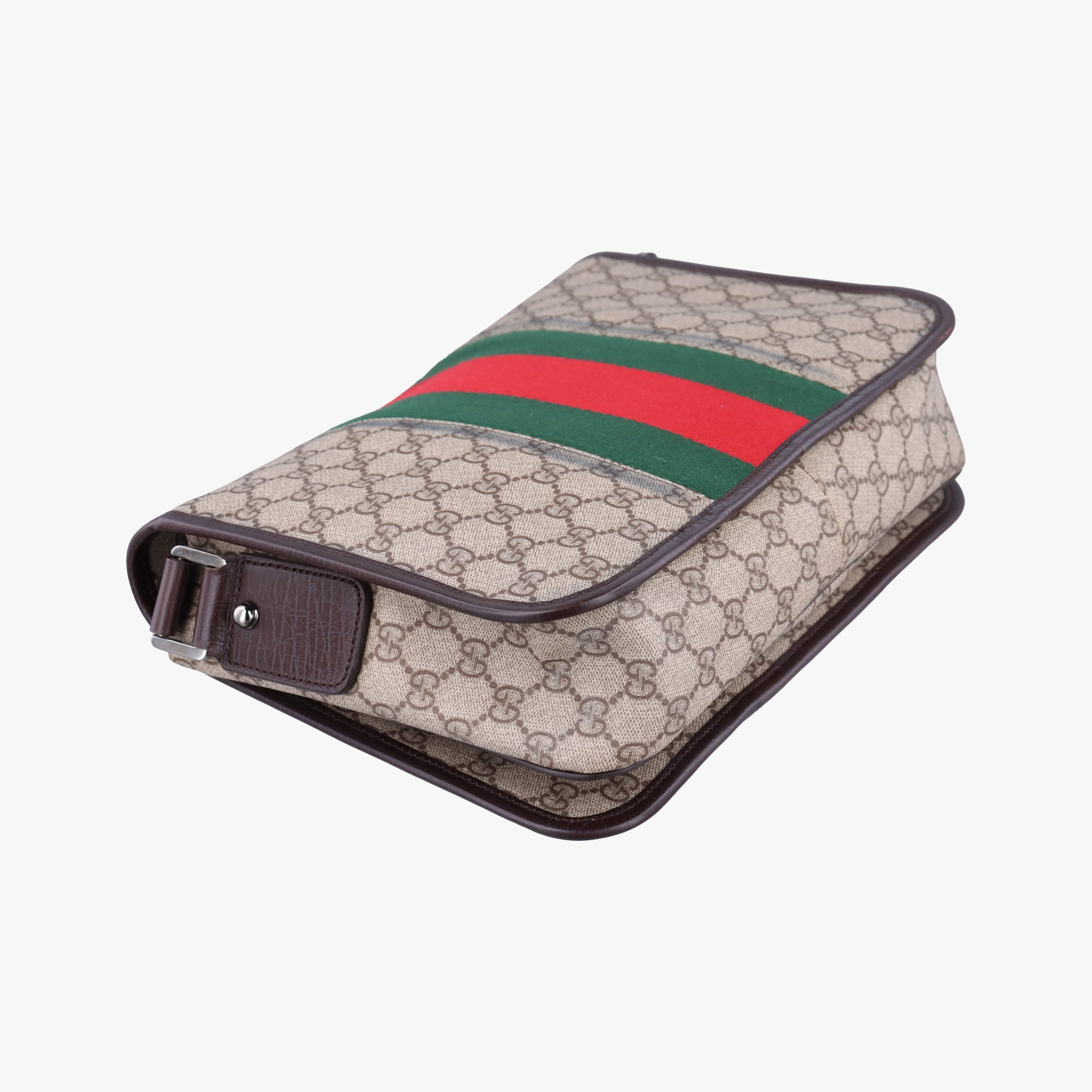 Pre-owned Gucci Sherry Line Brown×red×green PVC coated canvas×Leather 180692 shoulderbag | stylenewstar